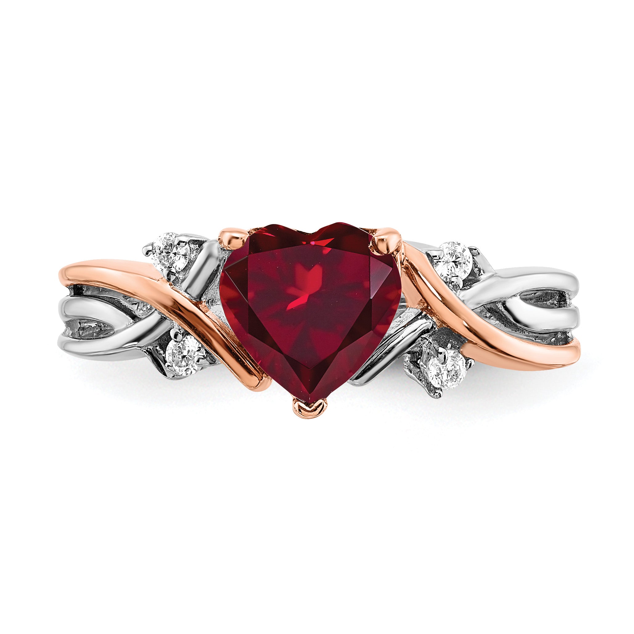14k Two Tone Heart Created Gemstone & Diamond ring