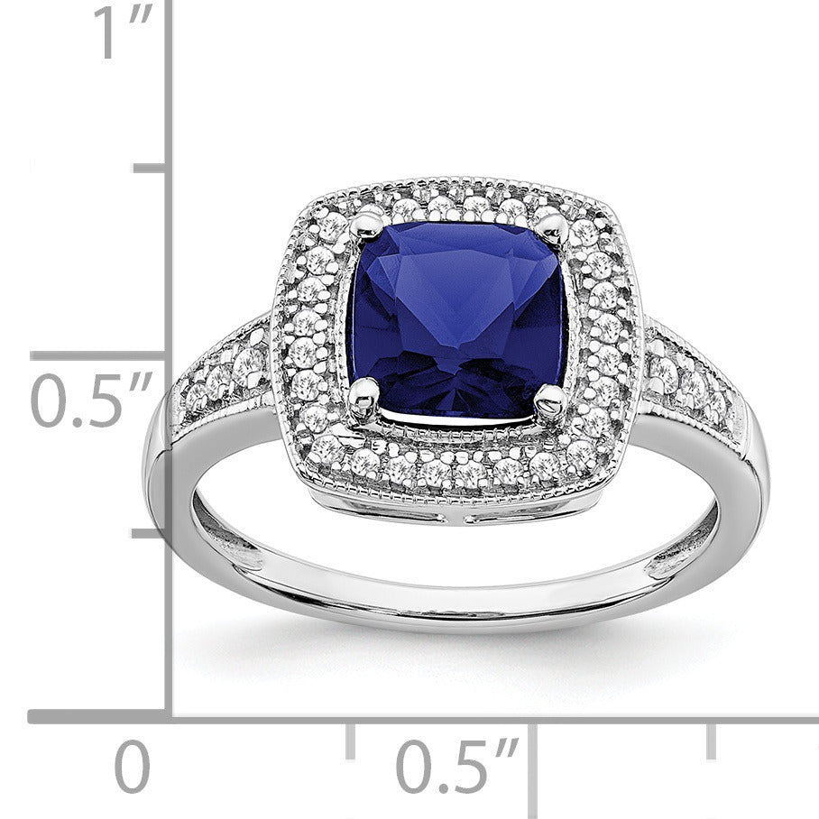 1.31 Ct Cushion Blue Lab Created Sapphire and Diamond Prong 14K White Gold Halo Tapered Ring