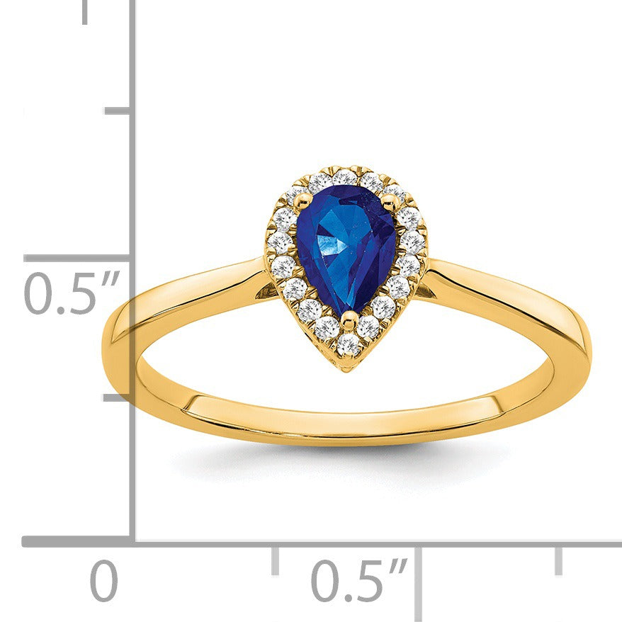 0.5 Ct Pear Blue Sapphire and Diamond 14K Gold Halo Teardrop Ring