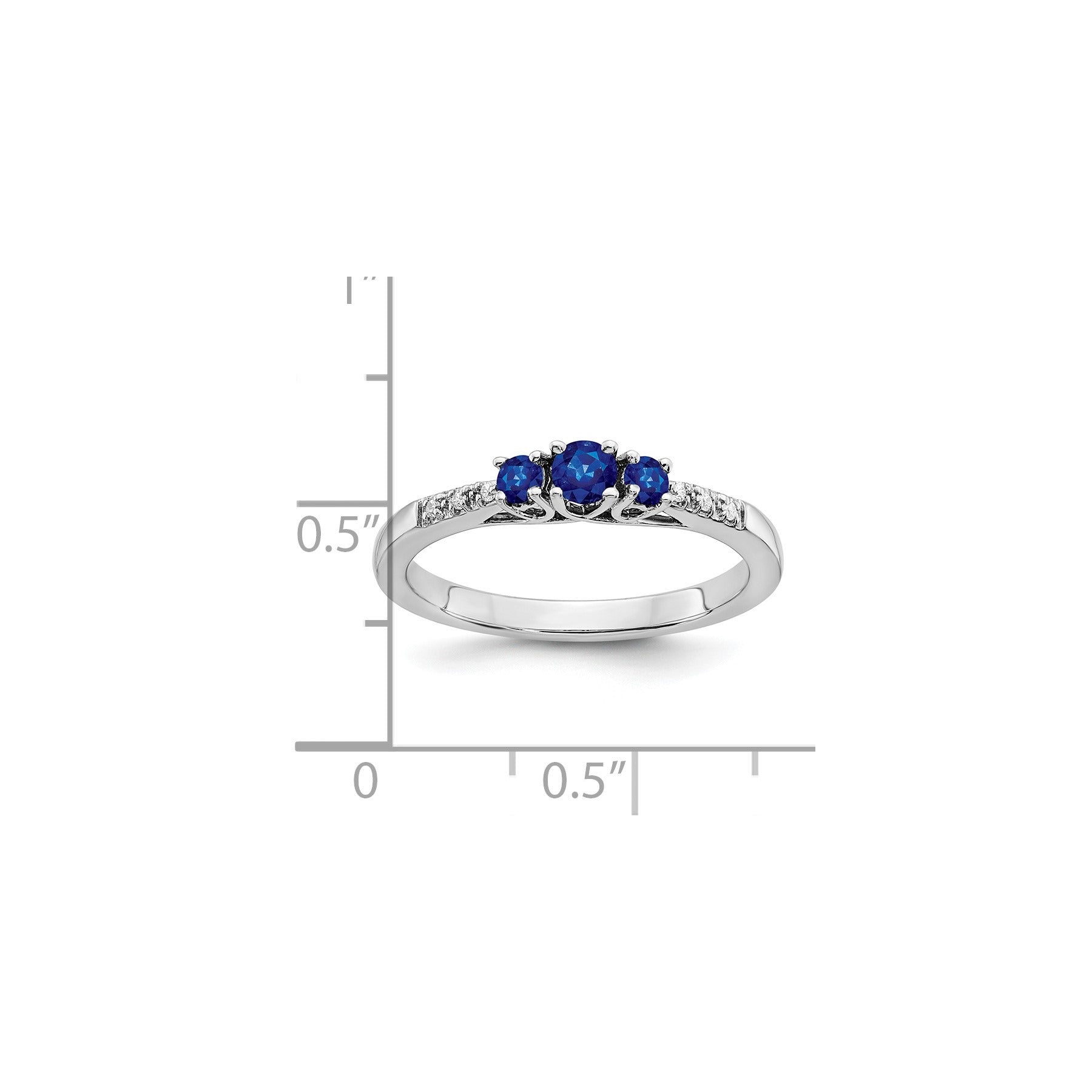 0.34 Ct Round Blue Sapphire and Diamond Prong 14k White Gold Three stone Ring