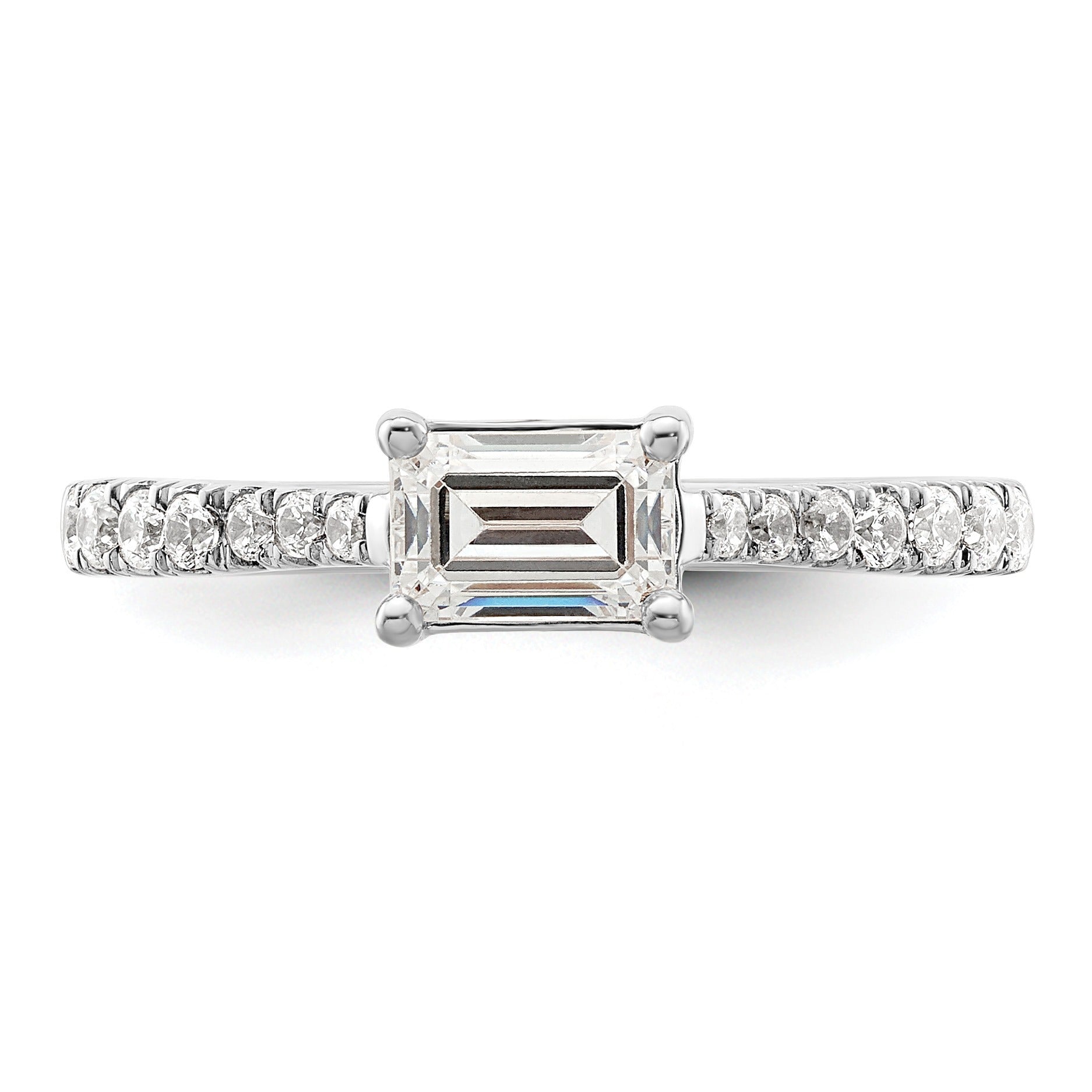 0.25 Ct Emerald-Cut White Diamond Prong 14K White Gold Semi Mount East West Ring