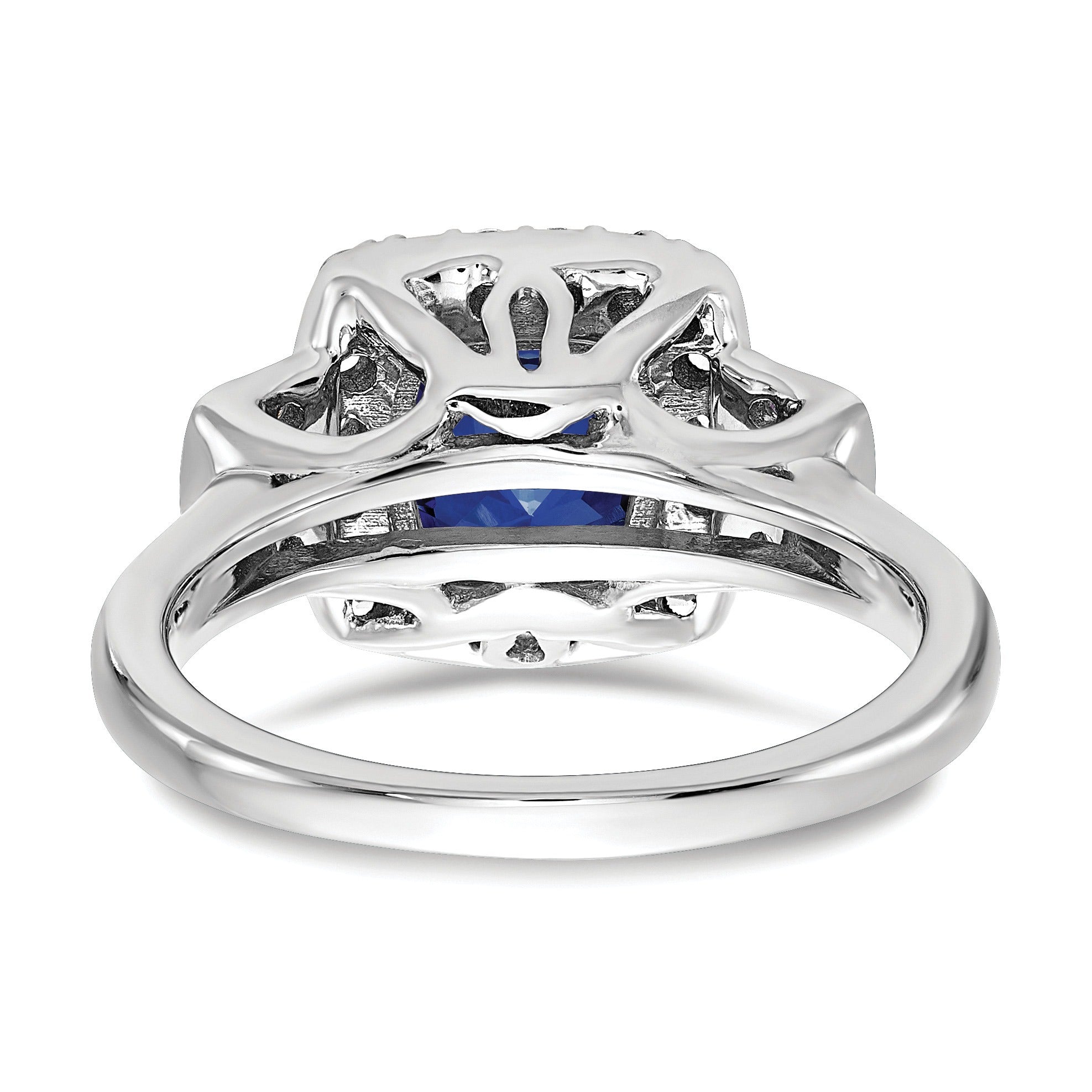 2 Ct Cushion Blue Created Sapphire & Lab Diamond Prong 10K White Gold Halo Ring