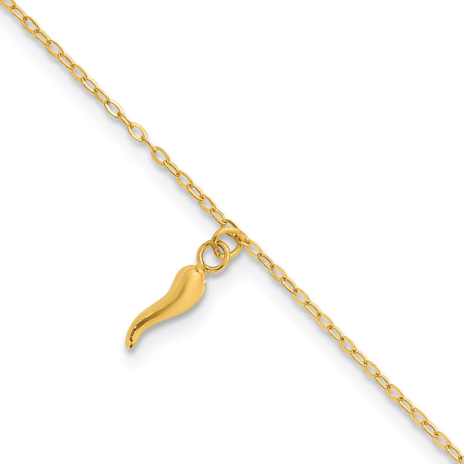 Italian Horn Dangle 6.5 inch Bracelet 14k Yellow Gold