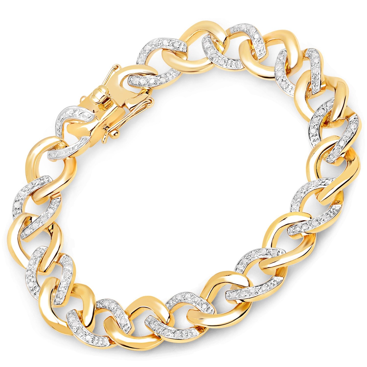 0.70 Ct Round White Diamond Gold Plated Sterling Silver Chain Link Bracelet