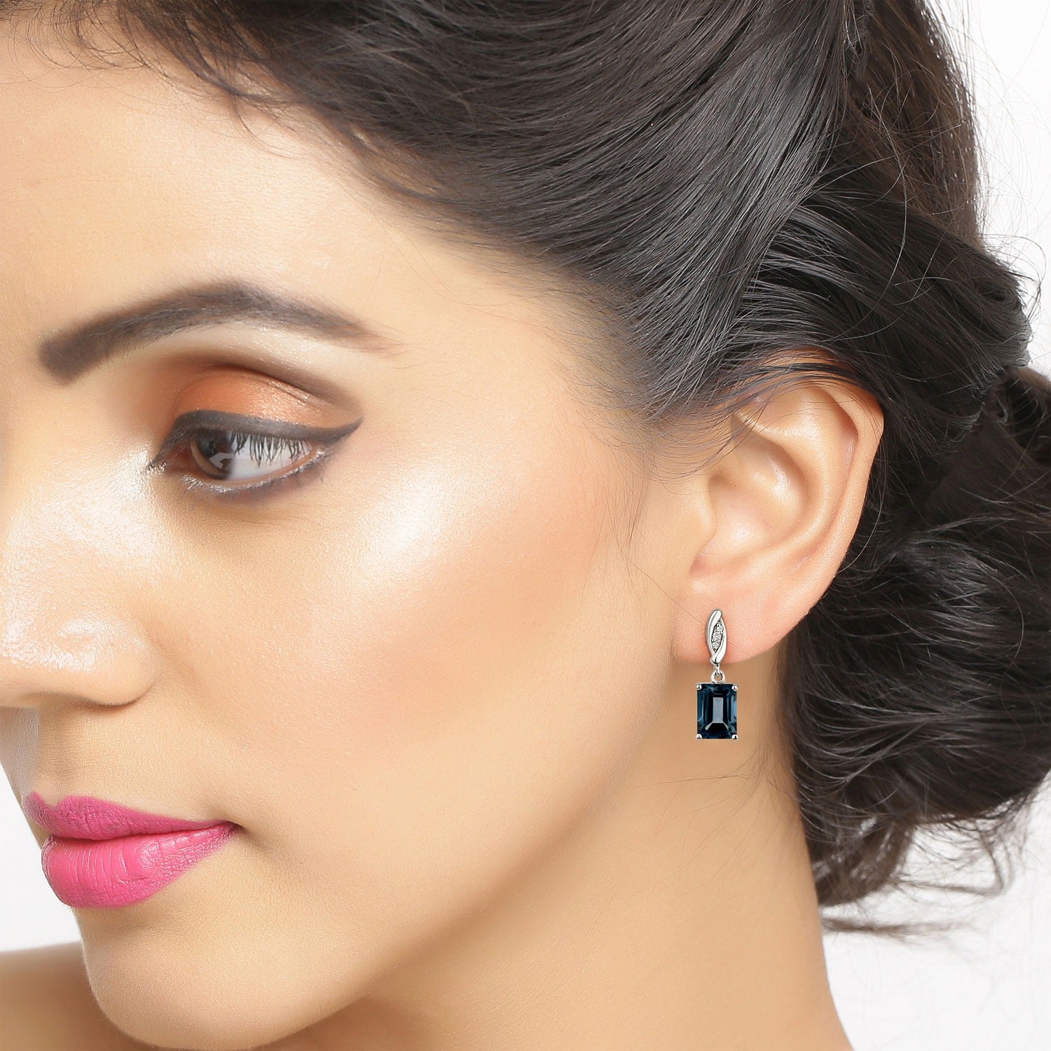 Genuine London Blue Topaz and Lab Diamond Earrings Silver