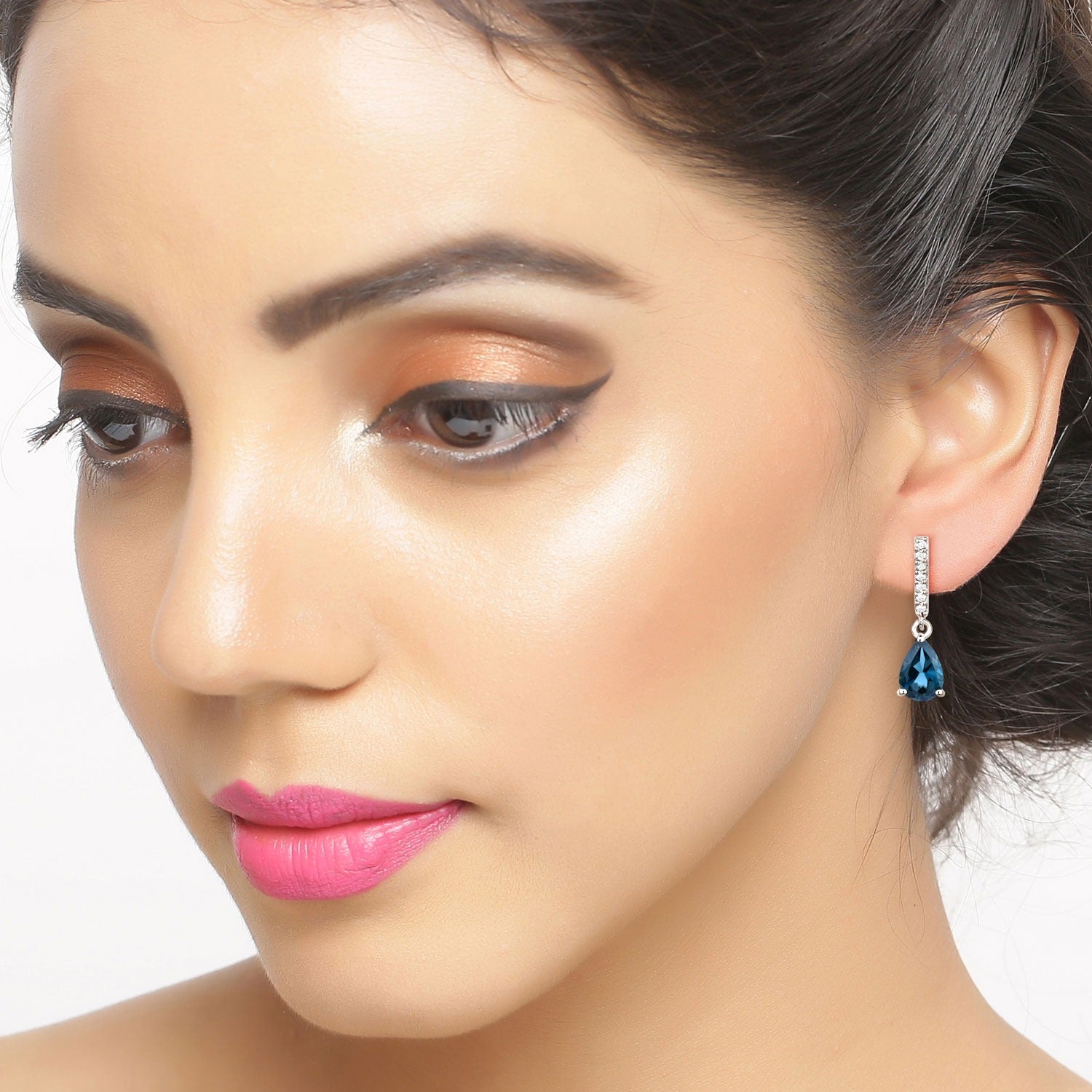 Genuine London Blue Topaz and Lab Diamond Silver Earrings