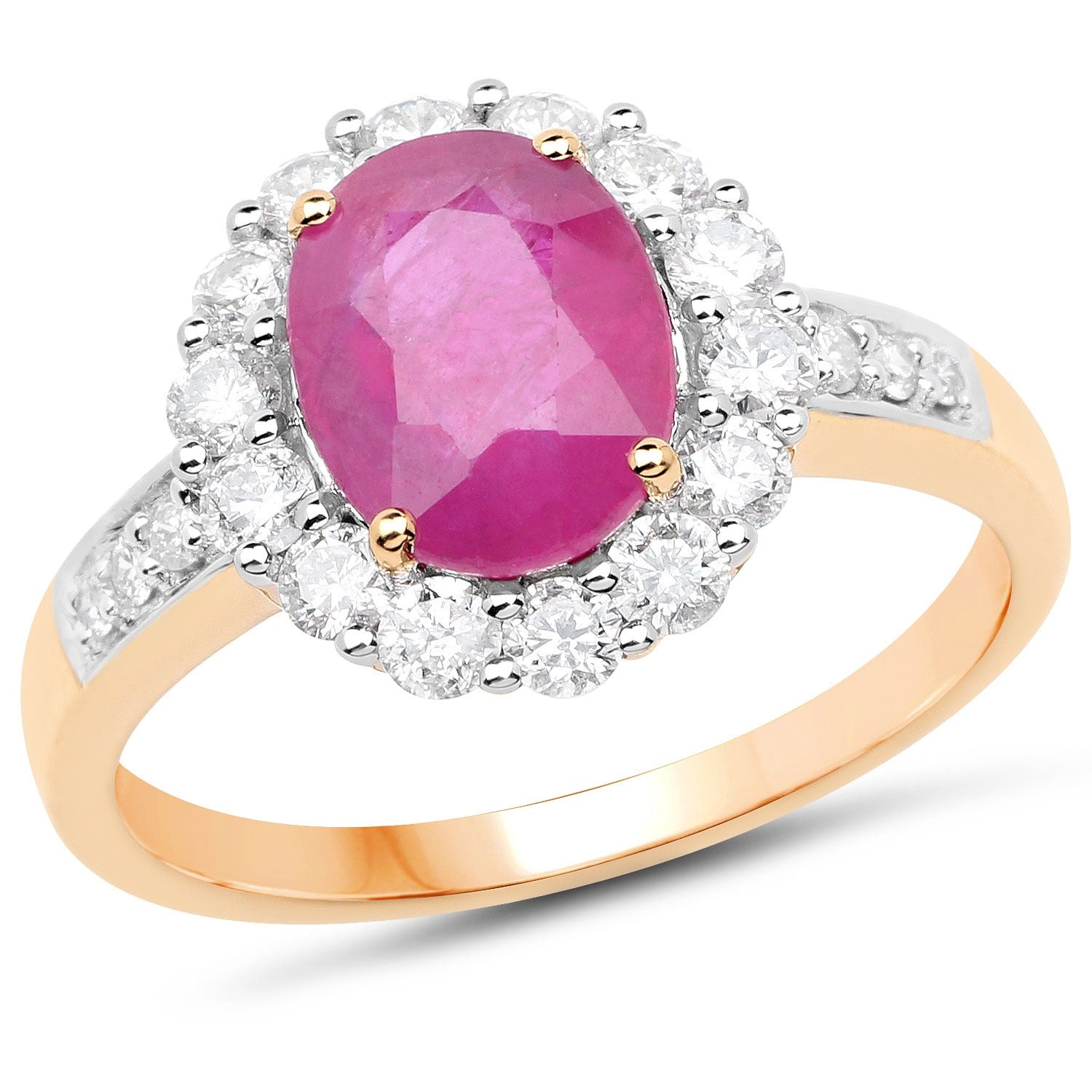 2.84 Ct Genuine Burma Ruby and Diamond 18K Yellow Gold Halo Engagement Ring