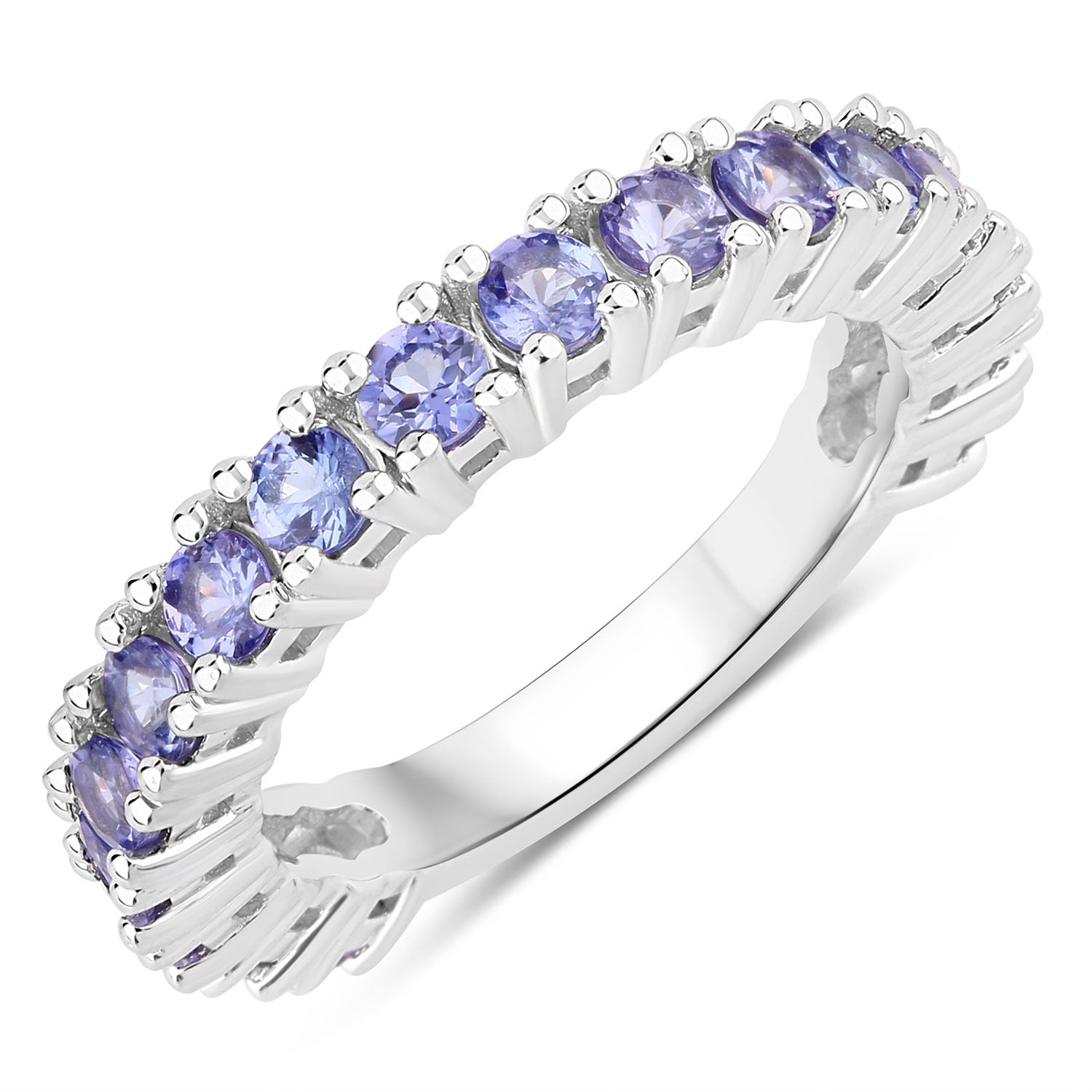 1.70 Ct Round Violet Tanzanite Prong Silver Pave Eternity Ring
