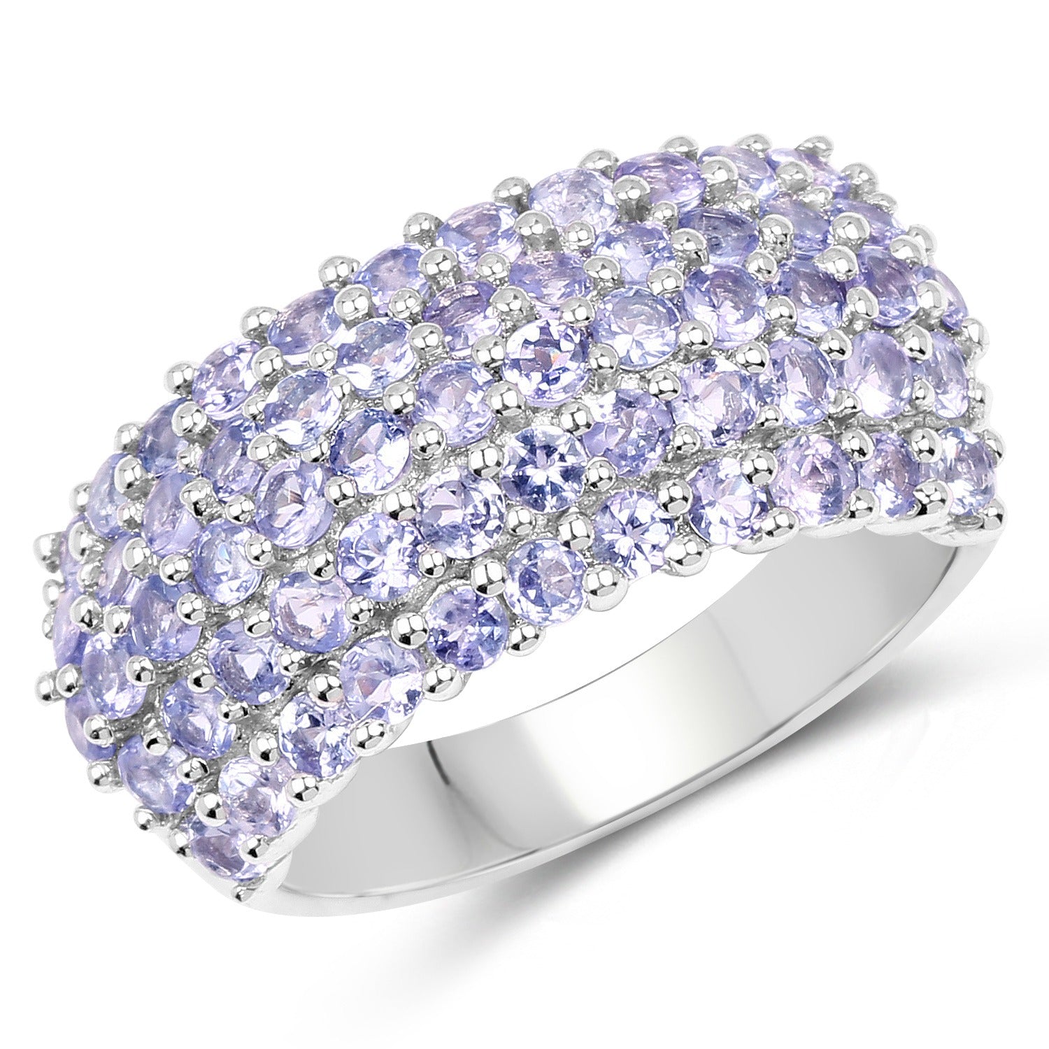2.07 Ct Round Violet Tanzanite Prong Silver Pave Multi-Row Band Cluster Ring