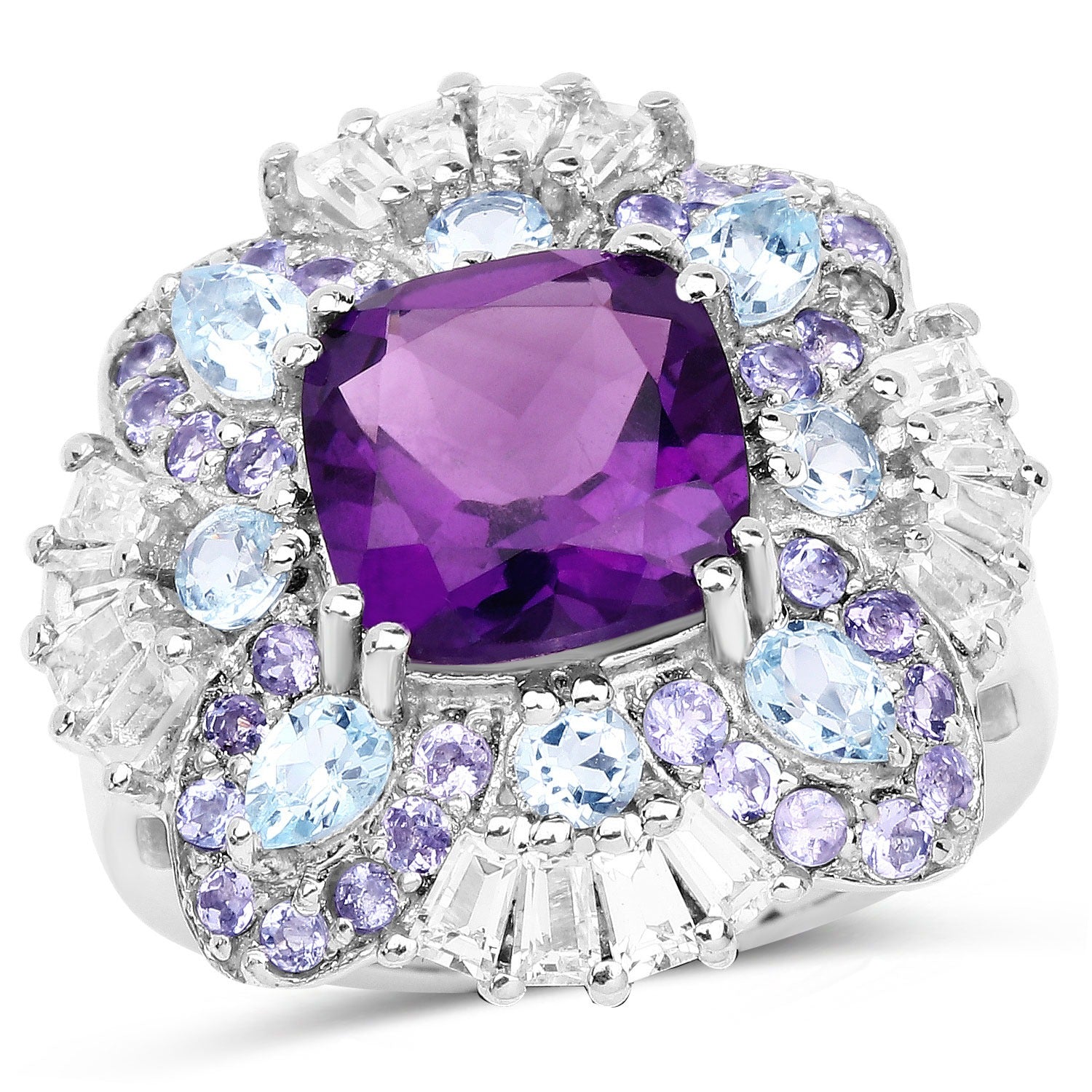8.38 Ct Multi Stones Prong Silver Cocktail Floral Bold Ring