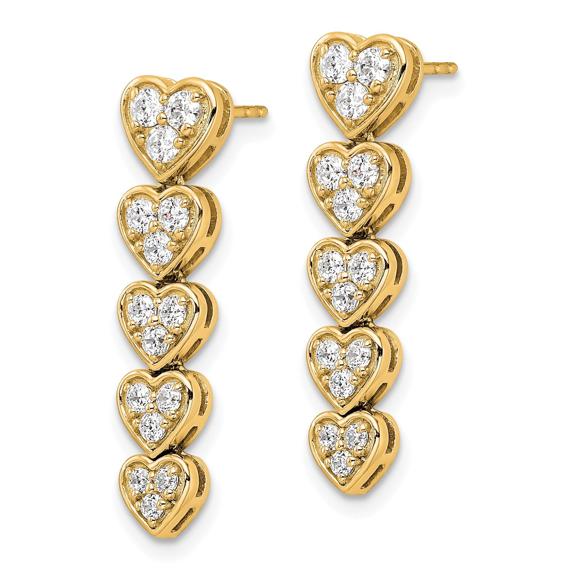 14K Gold Lab Grown Diamond Heart Dangle Post Earrings
