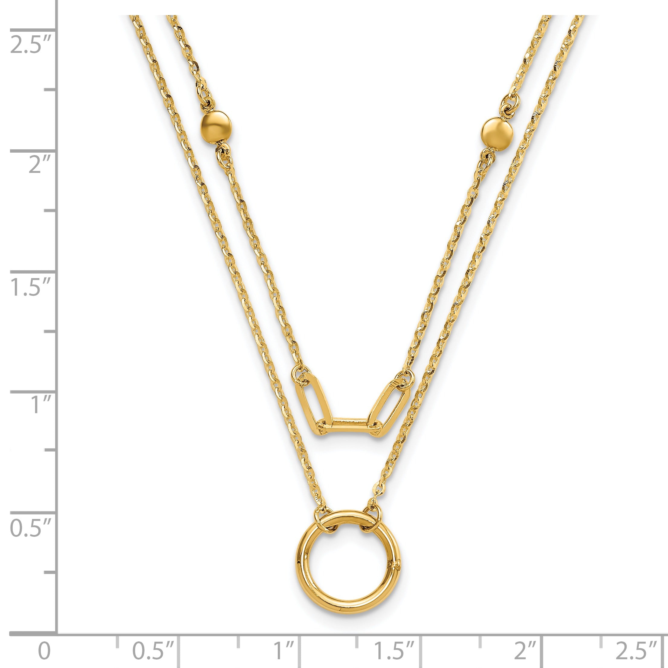 Double Layer Circle 14K Yellow Gold Cable Chain Necklace