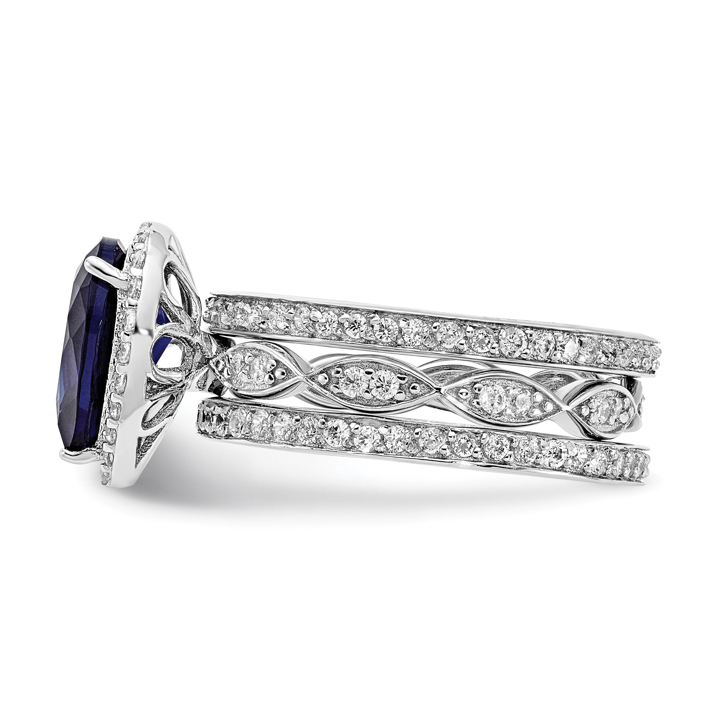 Pear Shaped Created Sapphire Sterling Silver Teardrop Halo Pave Engagement Ring