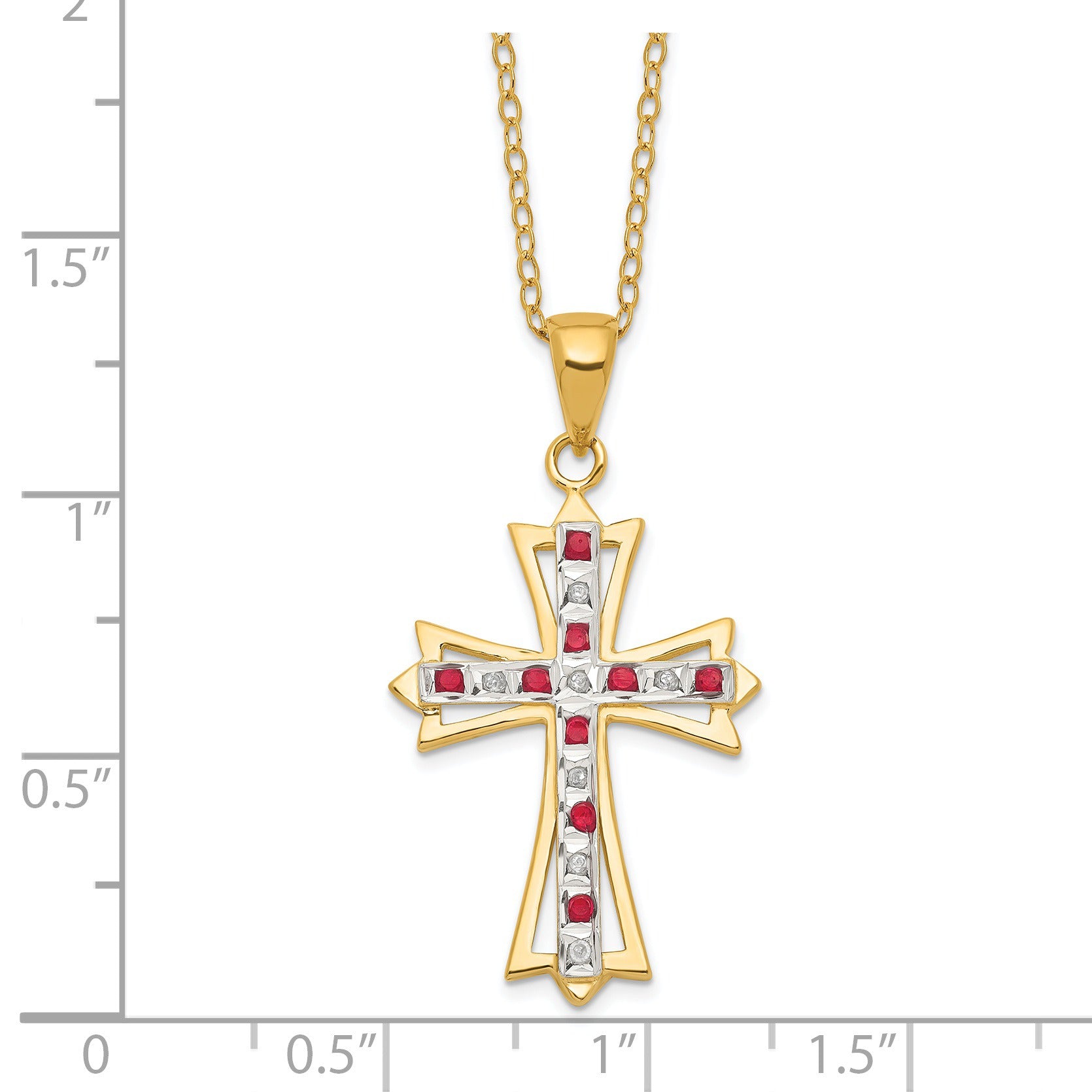 Silver Natural Diamond and Ruby Cross Necklace