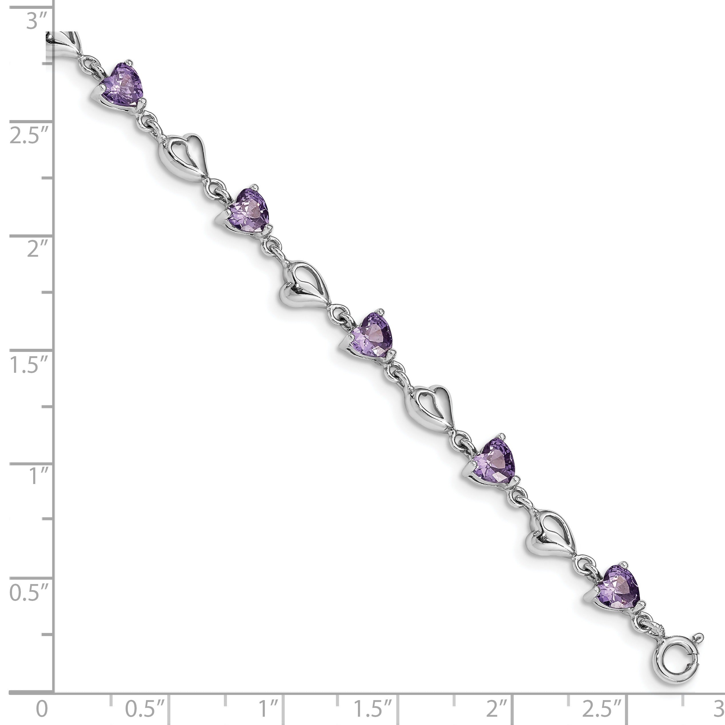 Silver Purple Amethyst Hearts Bracelet
