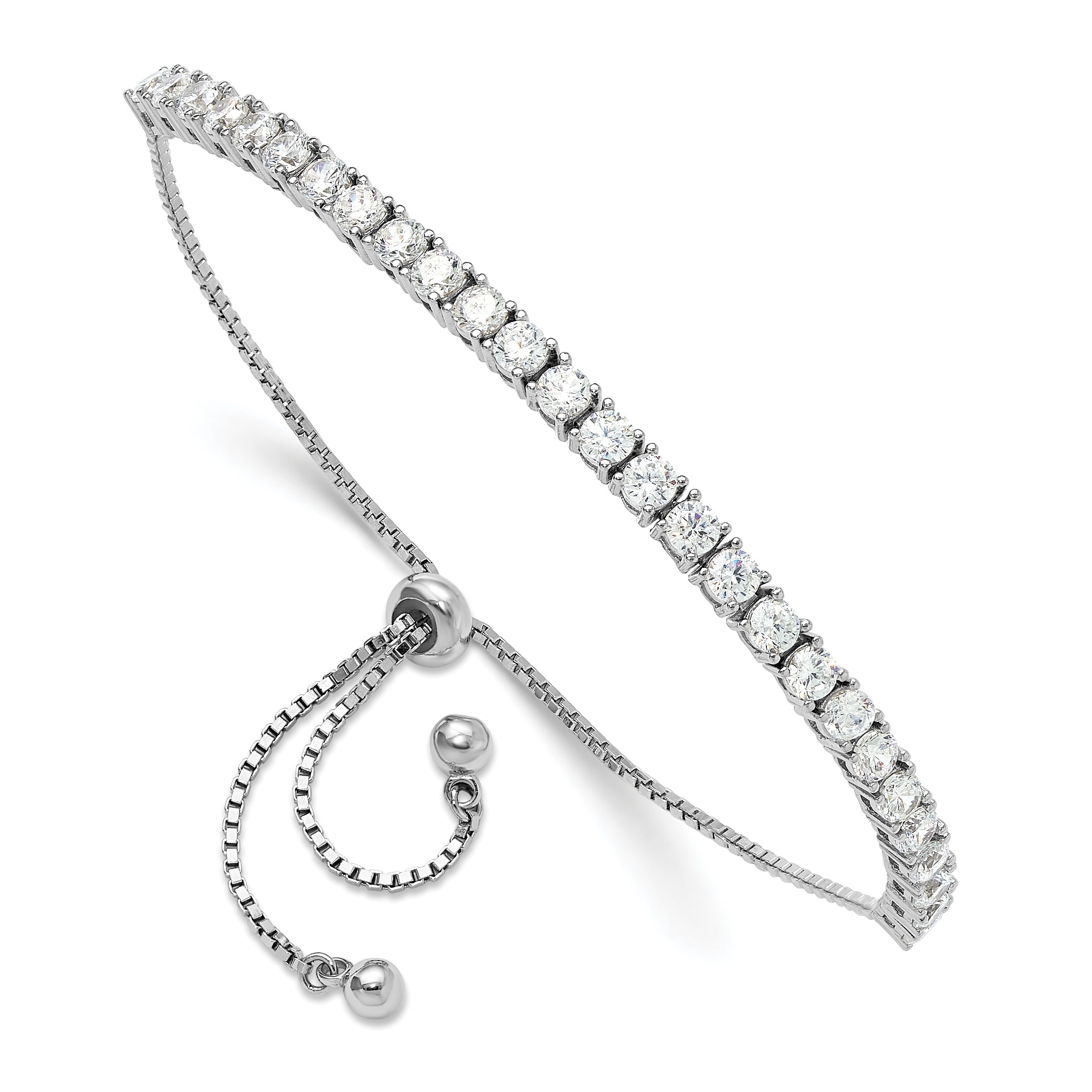 Round CZ Silver Adjustable Tennis Bolo Bracelet and Stud Earring Set