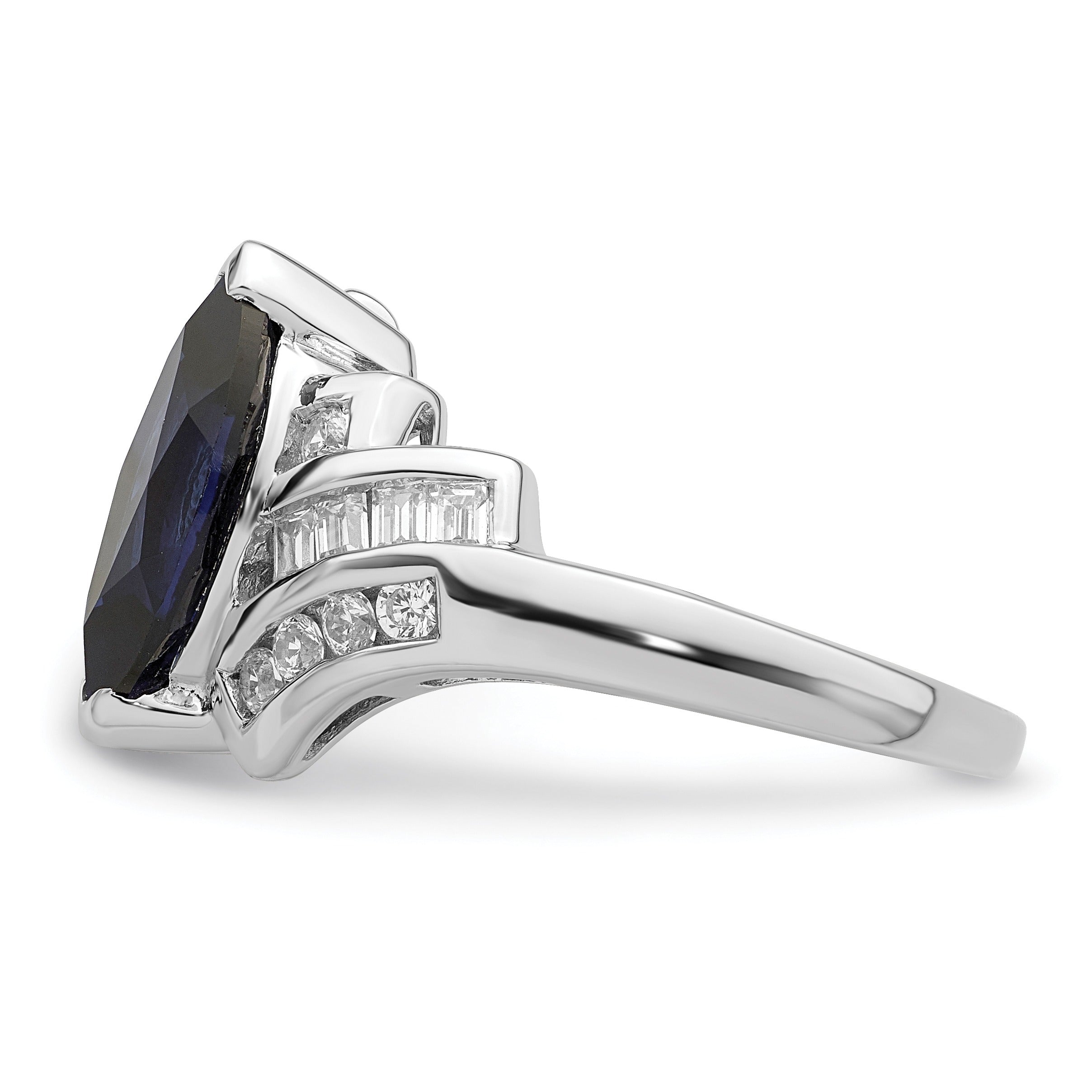 Marquise Blue Lab Created	Sapphire Prong Sterling Silver Bypass Statement Ring