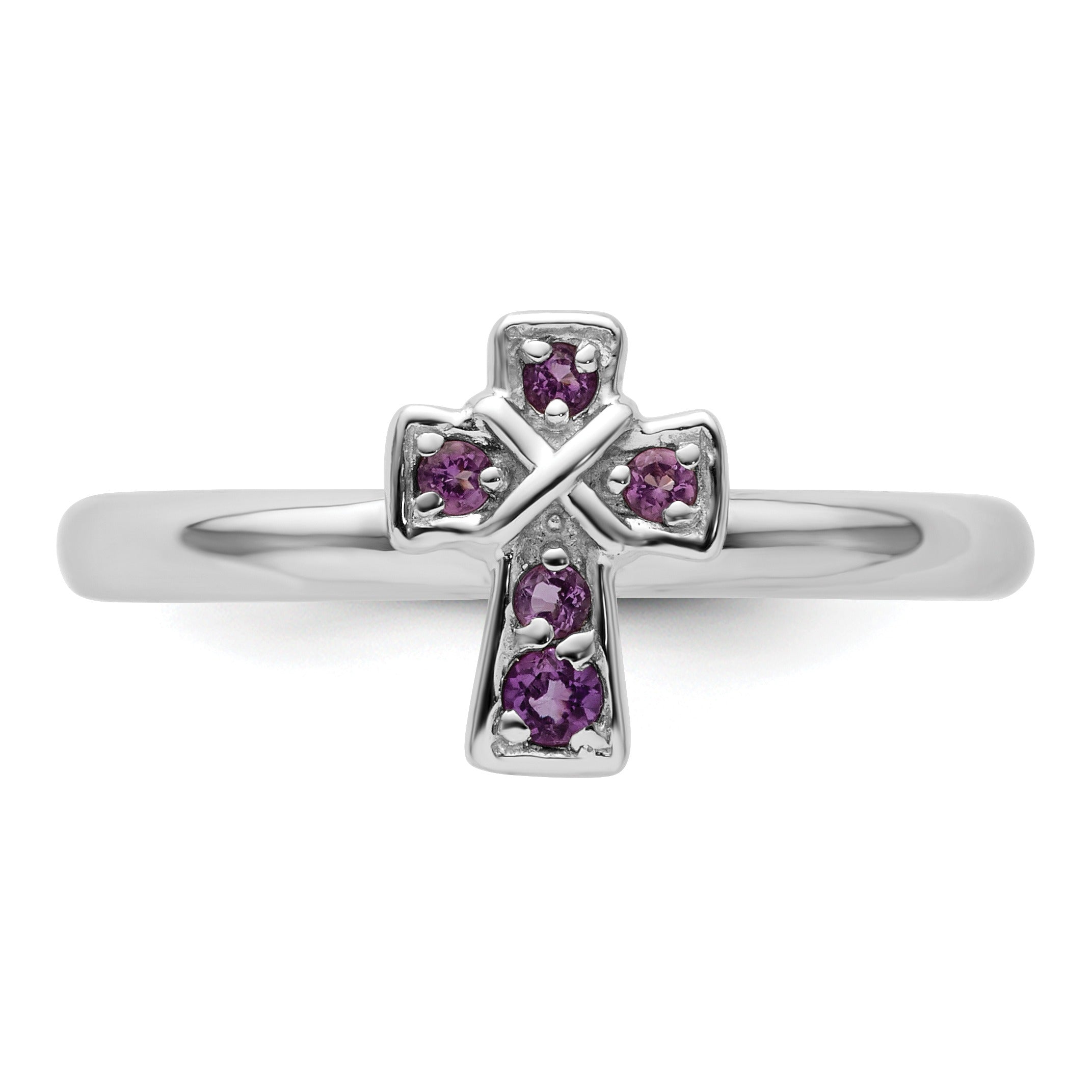 Natural Amethyst Silver Stackable Cross Ring