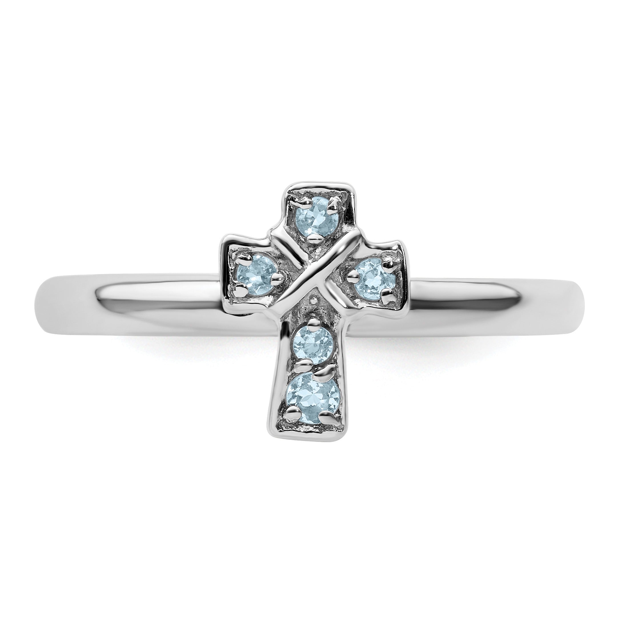 White gold ring with cross-shaped blue gemstone design, fine jewelry from Fine Color Jewels