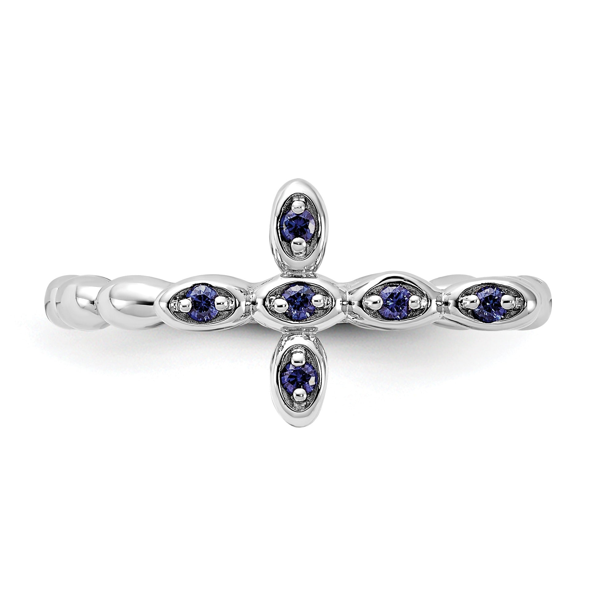 Silver Stackable Created Blue Sapphire Cross Ring