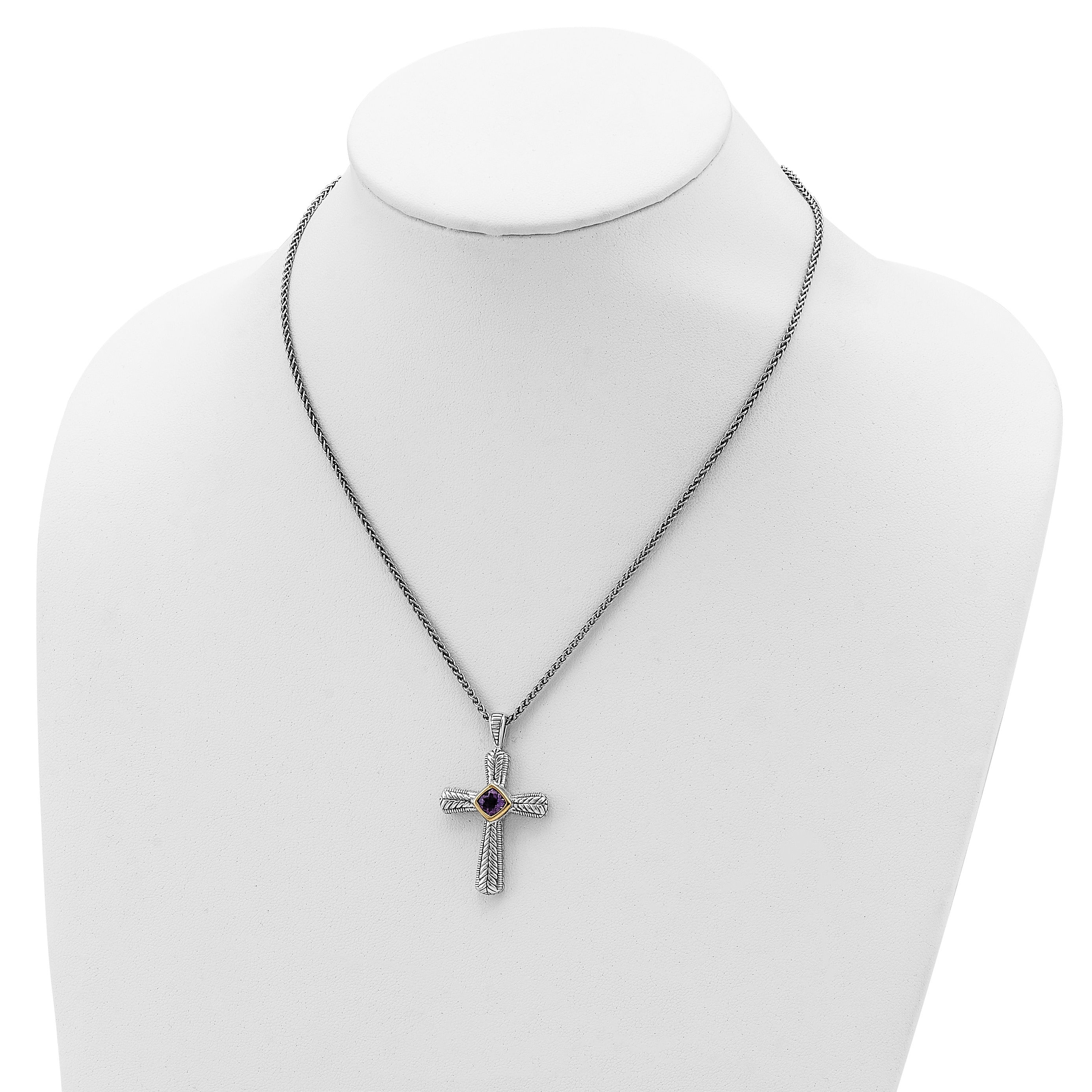 Purple Natural Amethyst Silver Cross Necklace