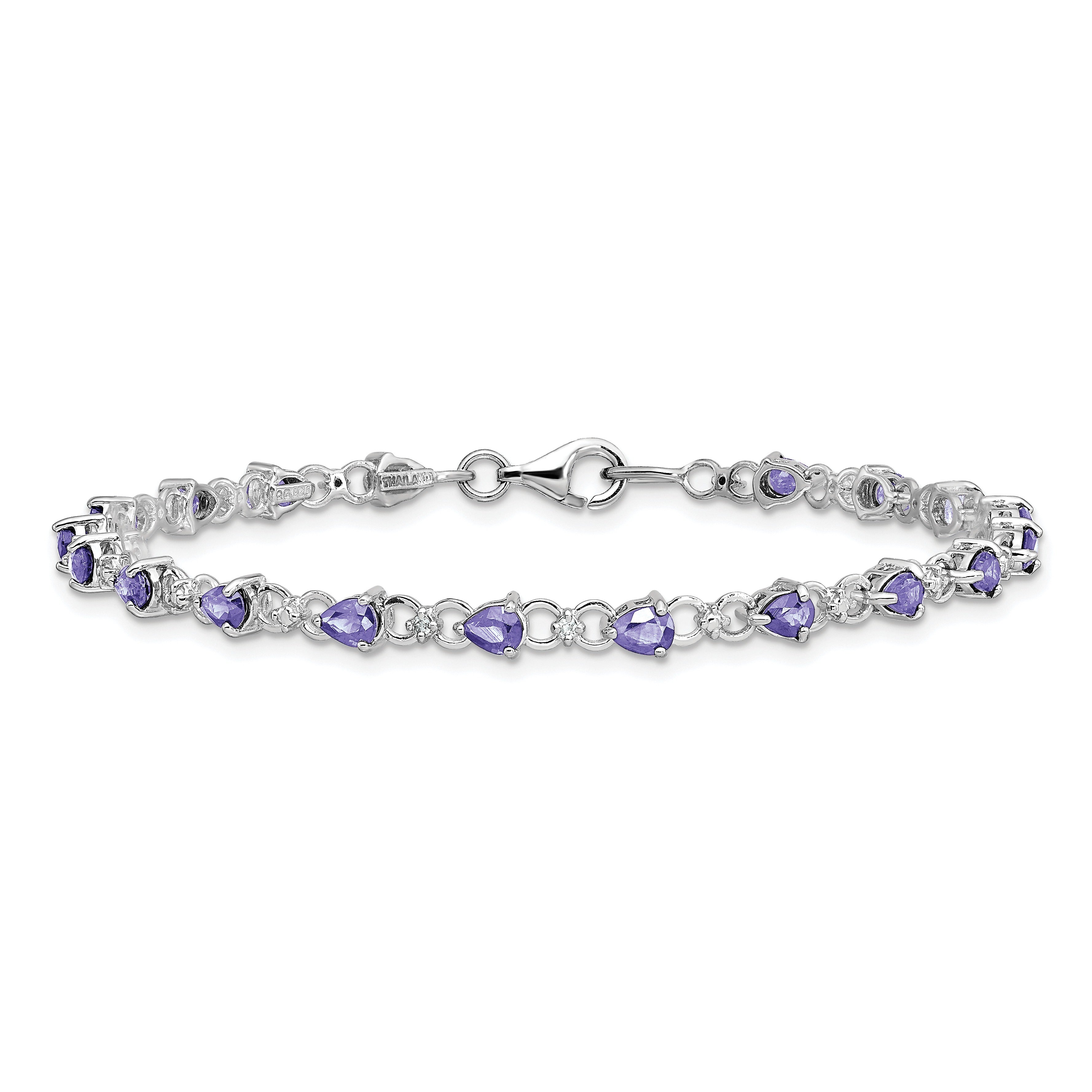 Natural Diamond and Tanzanite Link Bracelet Silver