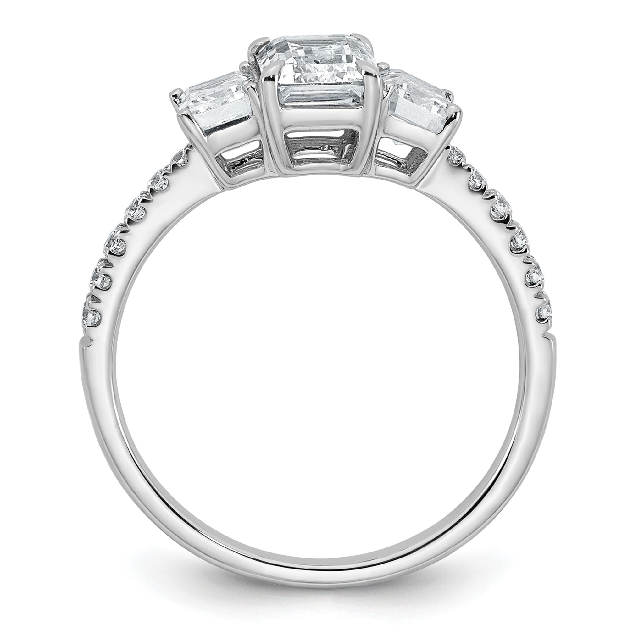 Emerald-Cut White Lab-Grown Diamond Prong 14K White Gold Three Stone Ring