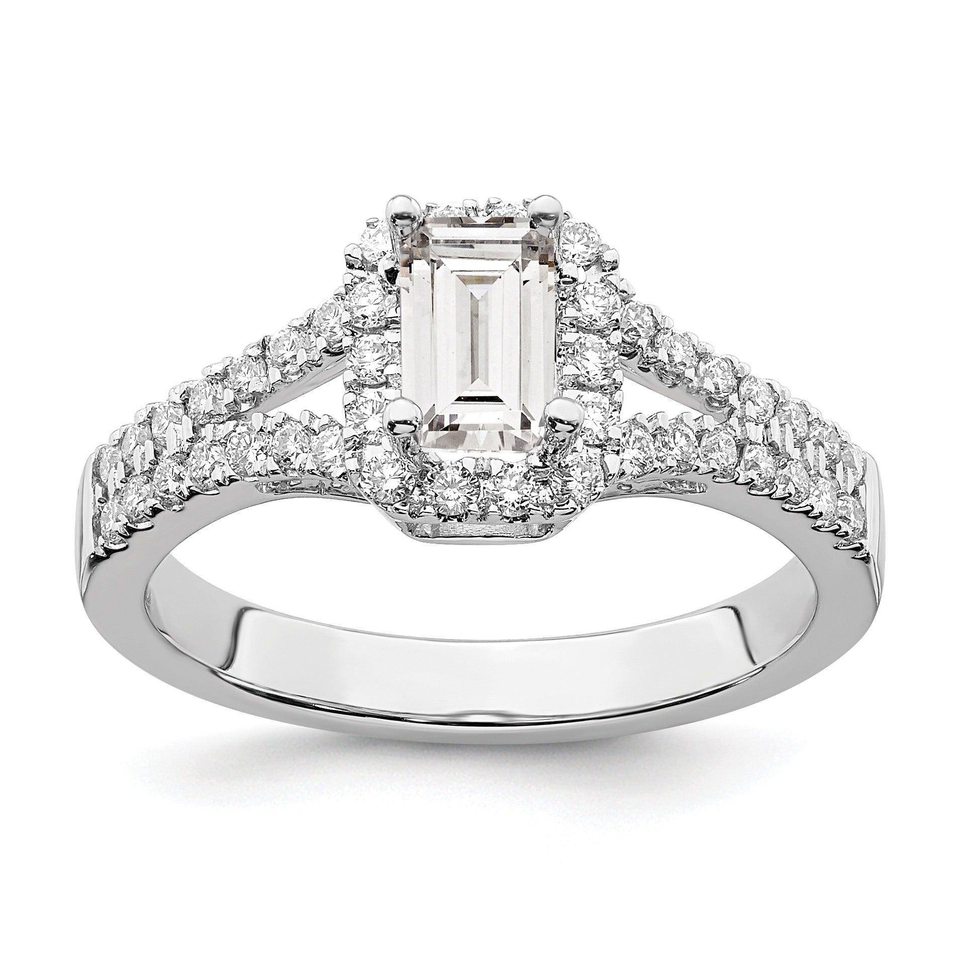 White Lab-Grown Diamond Prong 14K White Gold Halo Engagement Ring