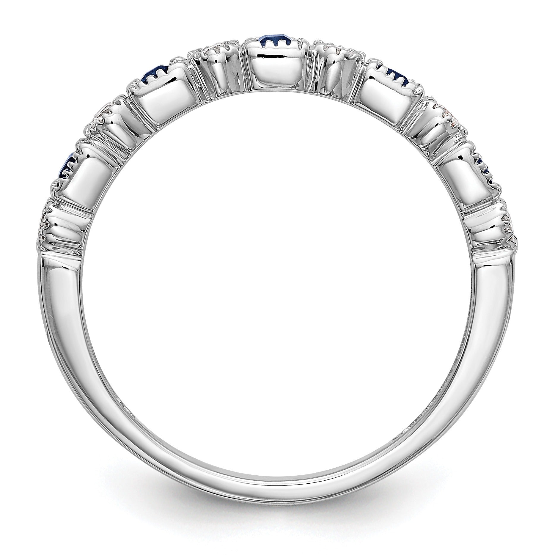 Princess Blue Sapphire Diamond Prong 14K White Gold Half Eternity Band Ring