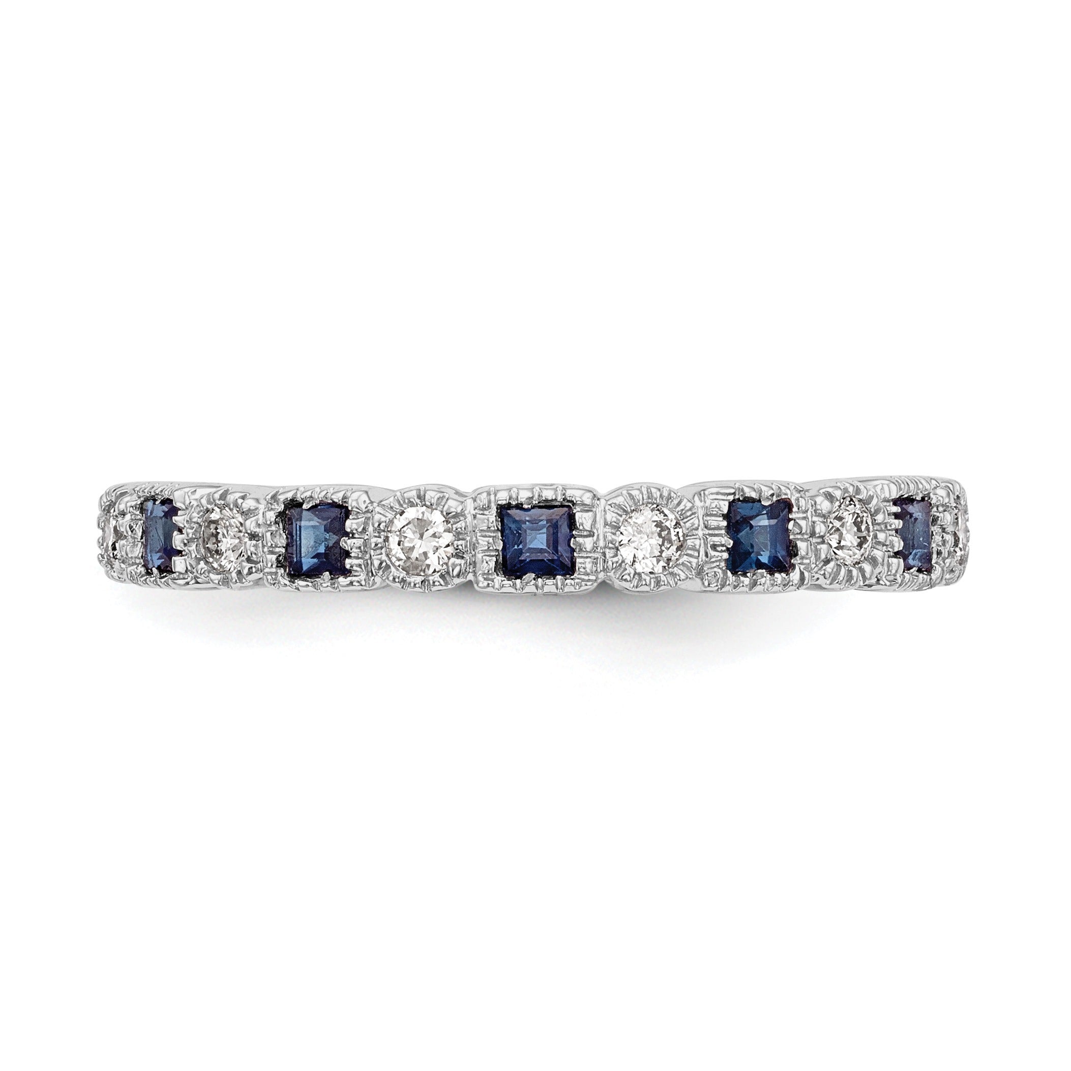Princess Blue Sapphire Diamond Prong 14K White Gold Half Eternity Band Ring