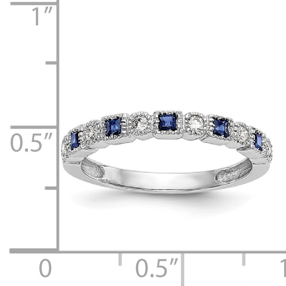 Princess Blue Sapphire Diamond Prong 14K White Gold Half Eternity Band Ring