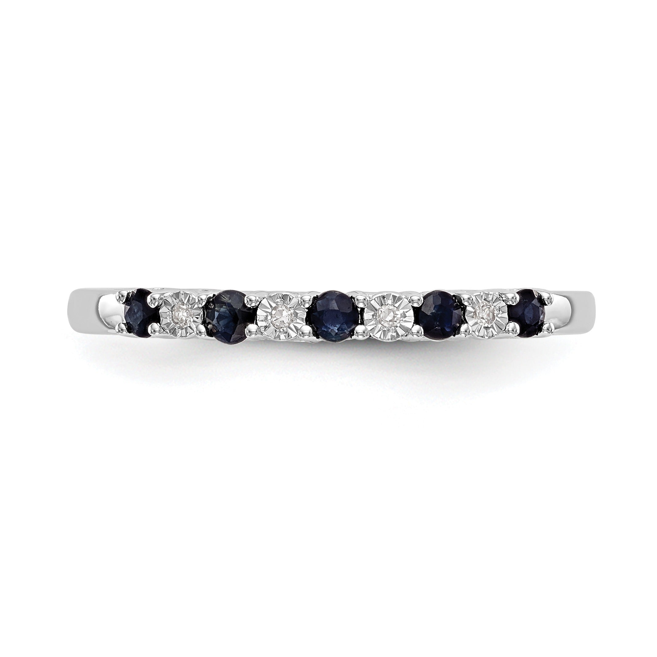 Round Blue Sapphire And Diamond 14k White Gold Half Eternity Wedding Band Ring