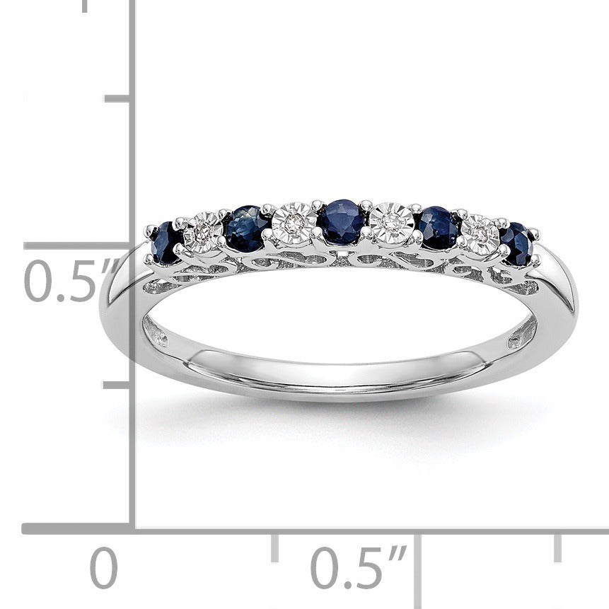 Round Blue Sapphire And Diamond 14k White Gold Half Eternity Wedding Band Ring