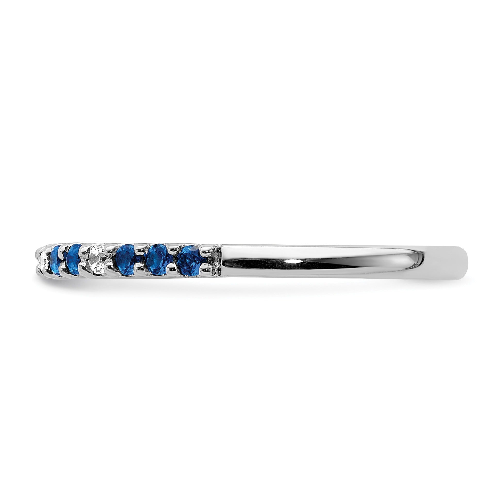 0.3 Ct Round Blue Sapphire and Diamond White Gold Pave Half Eternity Ring