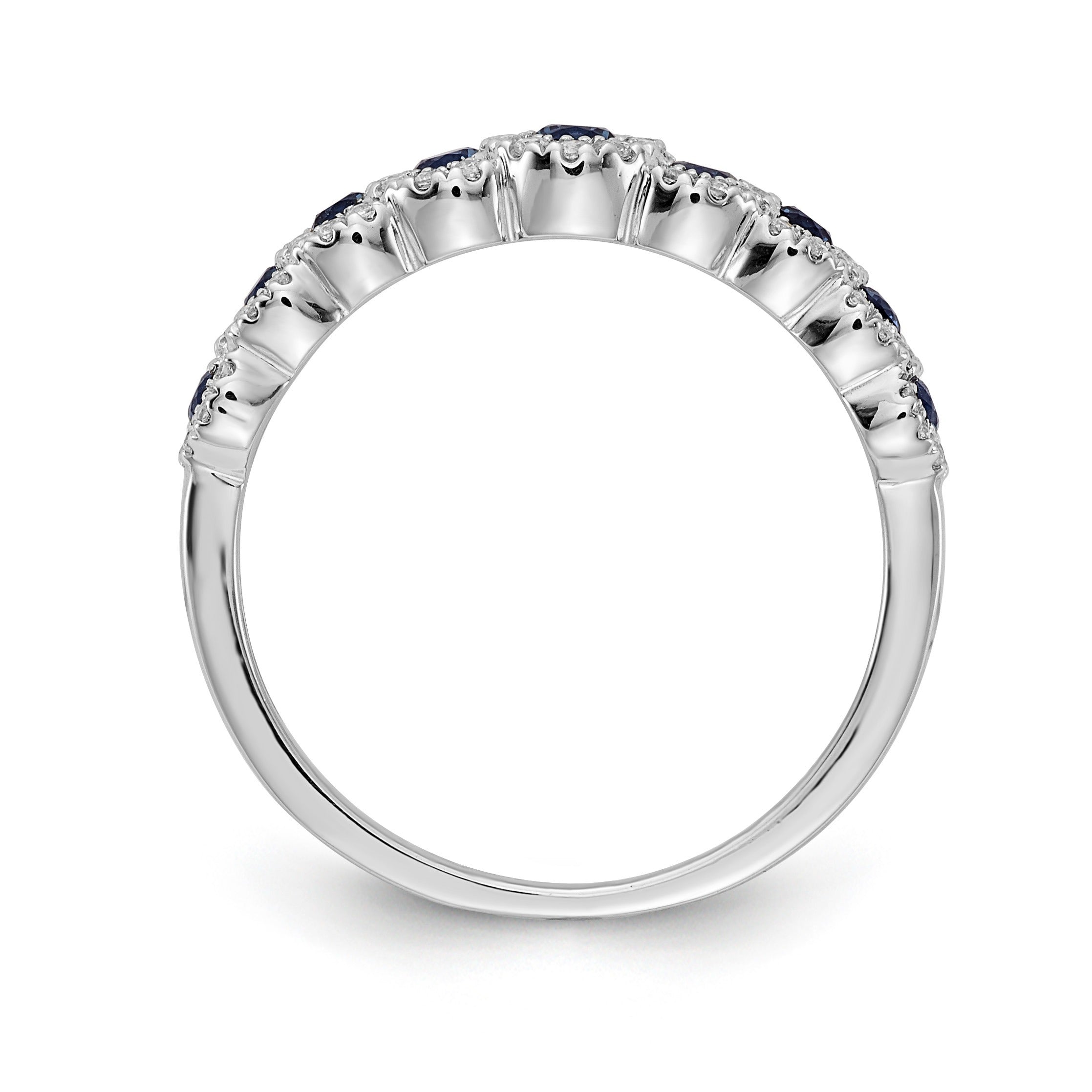 0.86 Ct Round Blue Sapphire & Diamond Prong 14K White Gold Eternity Halo Ring