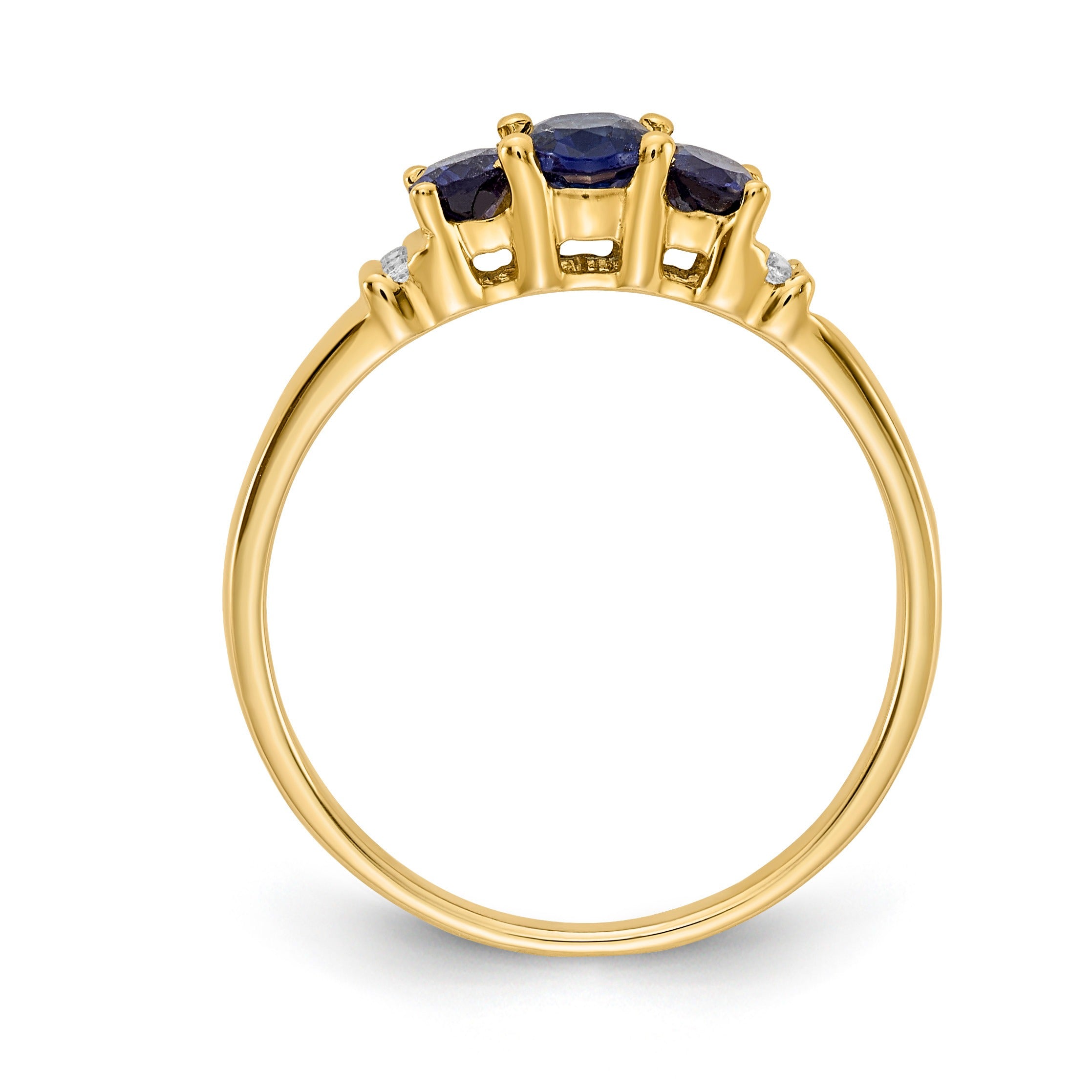 0.79 Ct Oval Blue Sapphire and Diamond Prong 14K Yellow Gold Three Stone Ring