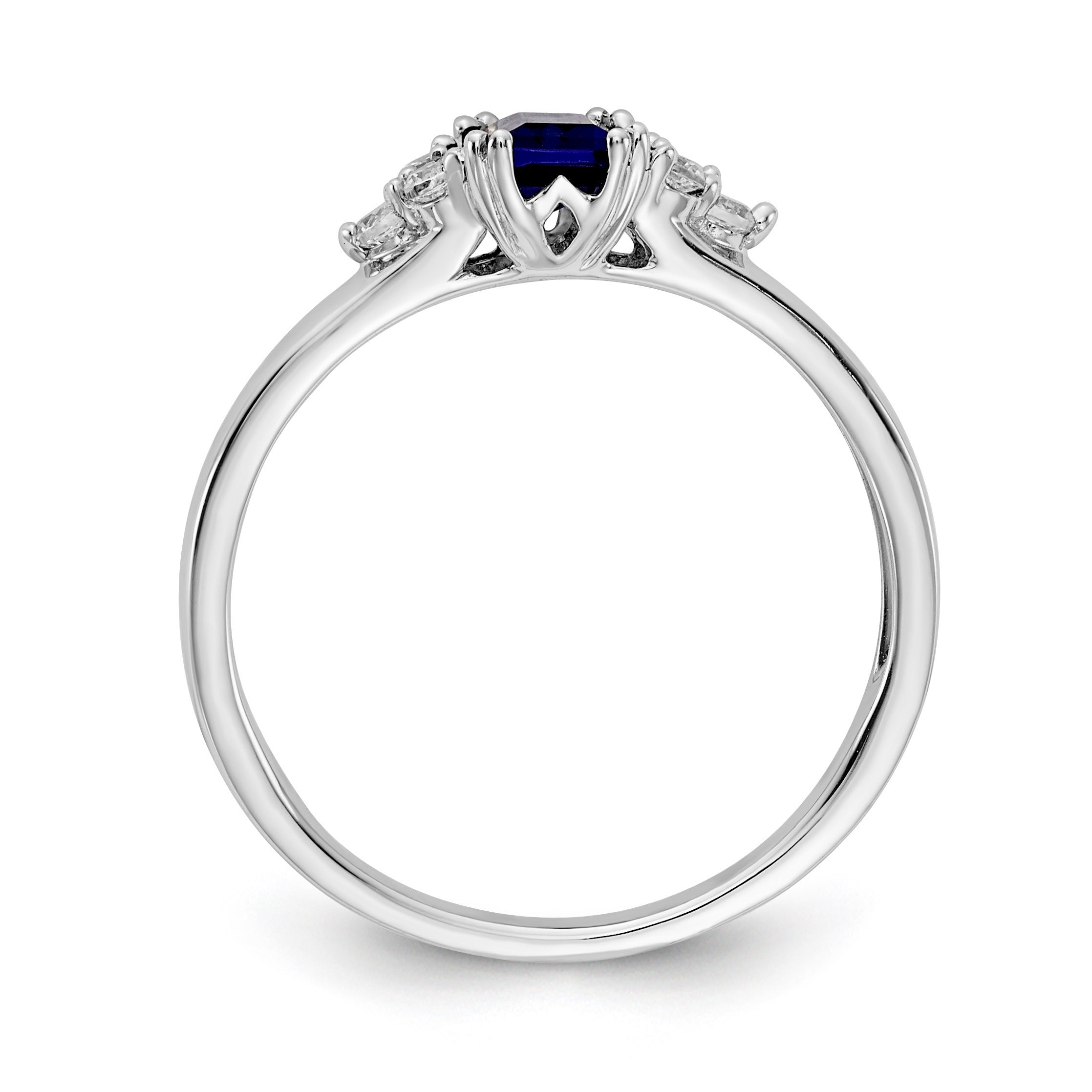 0.68 Ct Emerald Cut Blue Sapphire & Diamond Prong 14K White Gold Cluster Ring