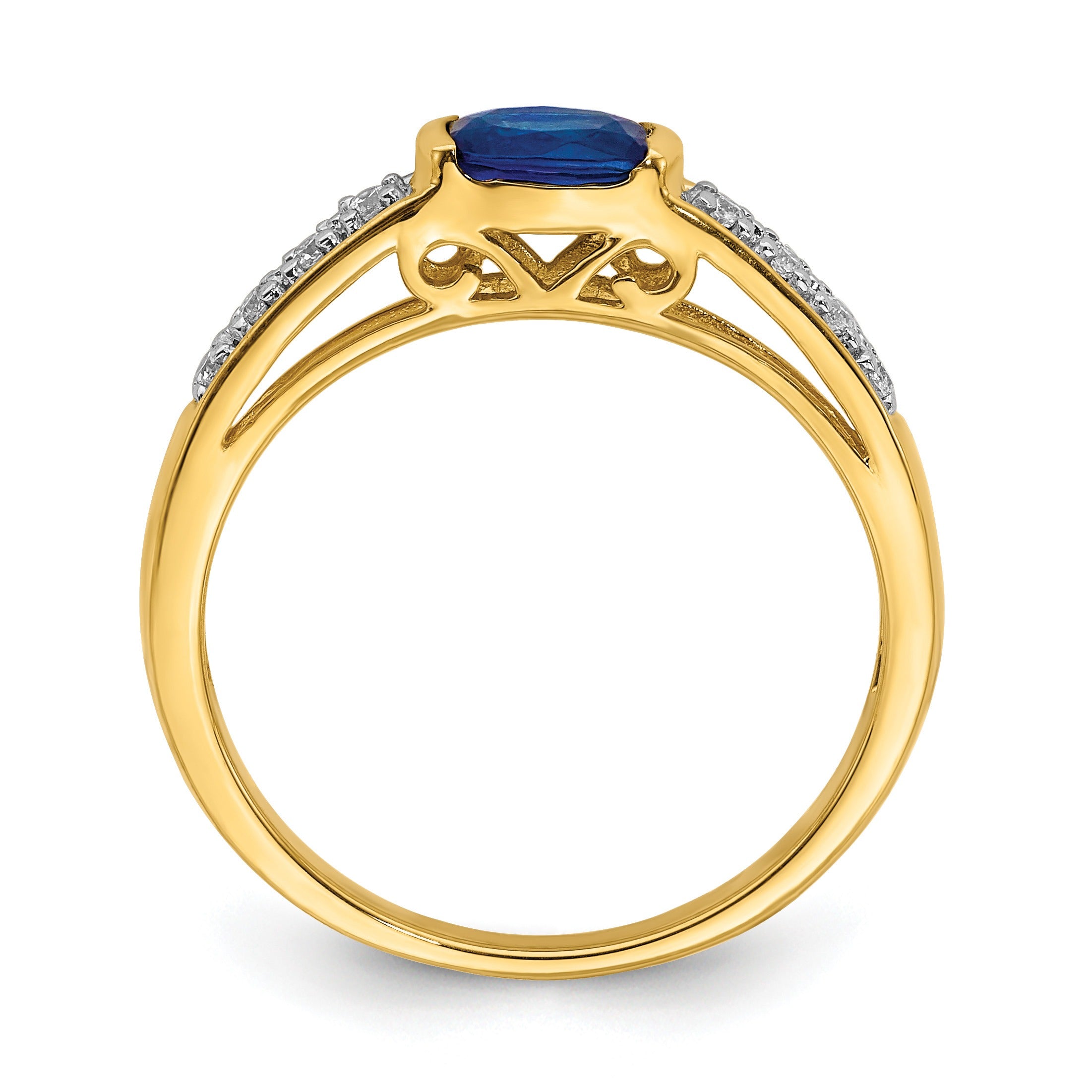 0.64 Ct Oval Blue Sapphire & Diamond Half-Bezel 14K Yellow Gold East-West Ring