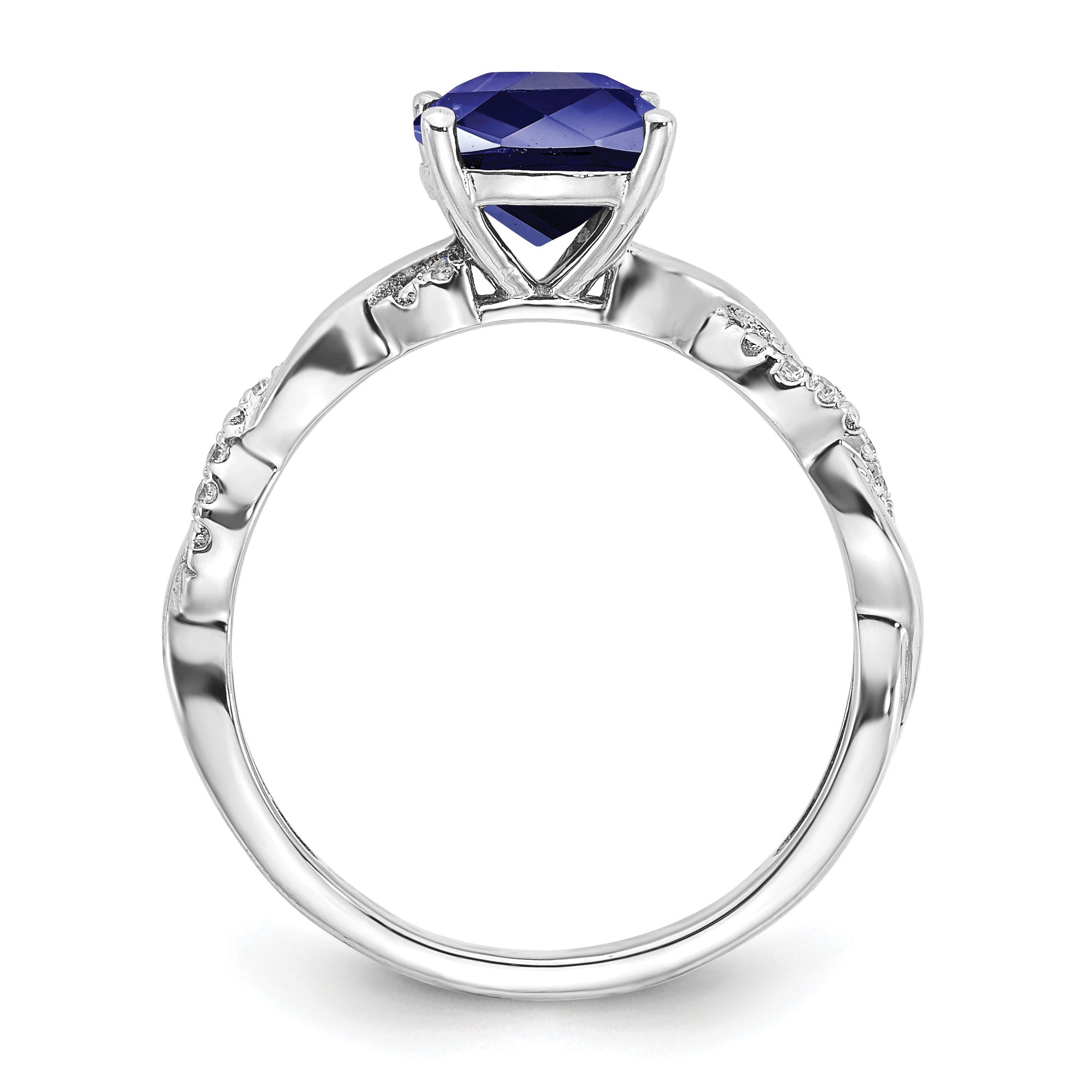 1.96 Ct Cushion Blue Created Sapphire & Diamond Prong Silver Infinity Twisted Ring