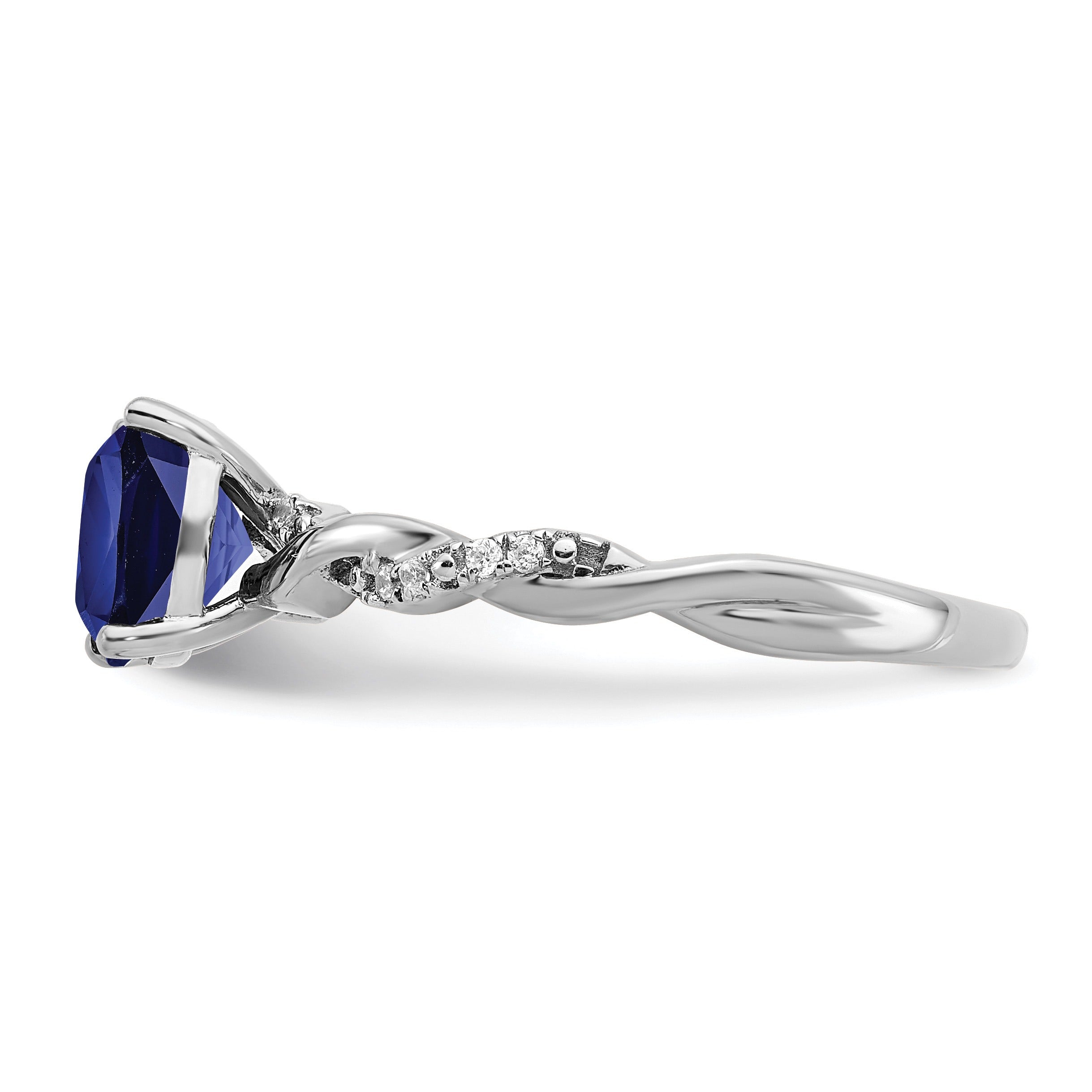 1.96 Ct Cushion Blue Created Sapphire & Diamond Prong Silver Infinity Twisted Ring