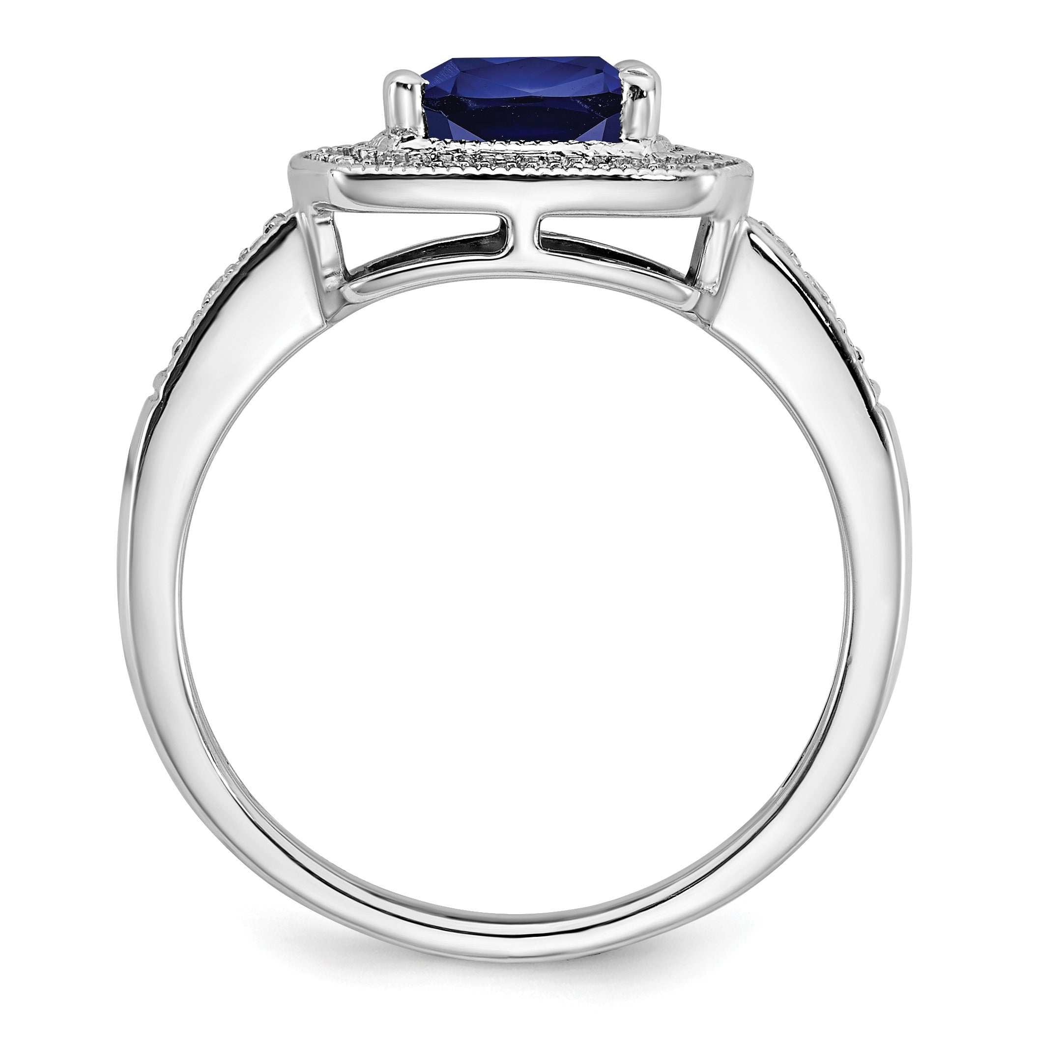 1.31 Ct Cushion Blue Lab Created Sapphire and Diamond Prong 14K White Gold Halo Tapered Ring