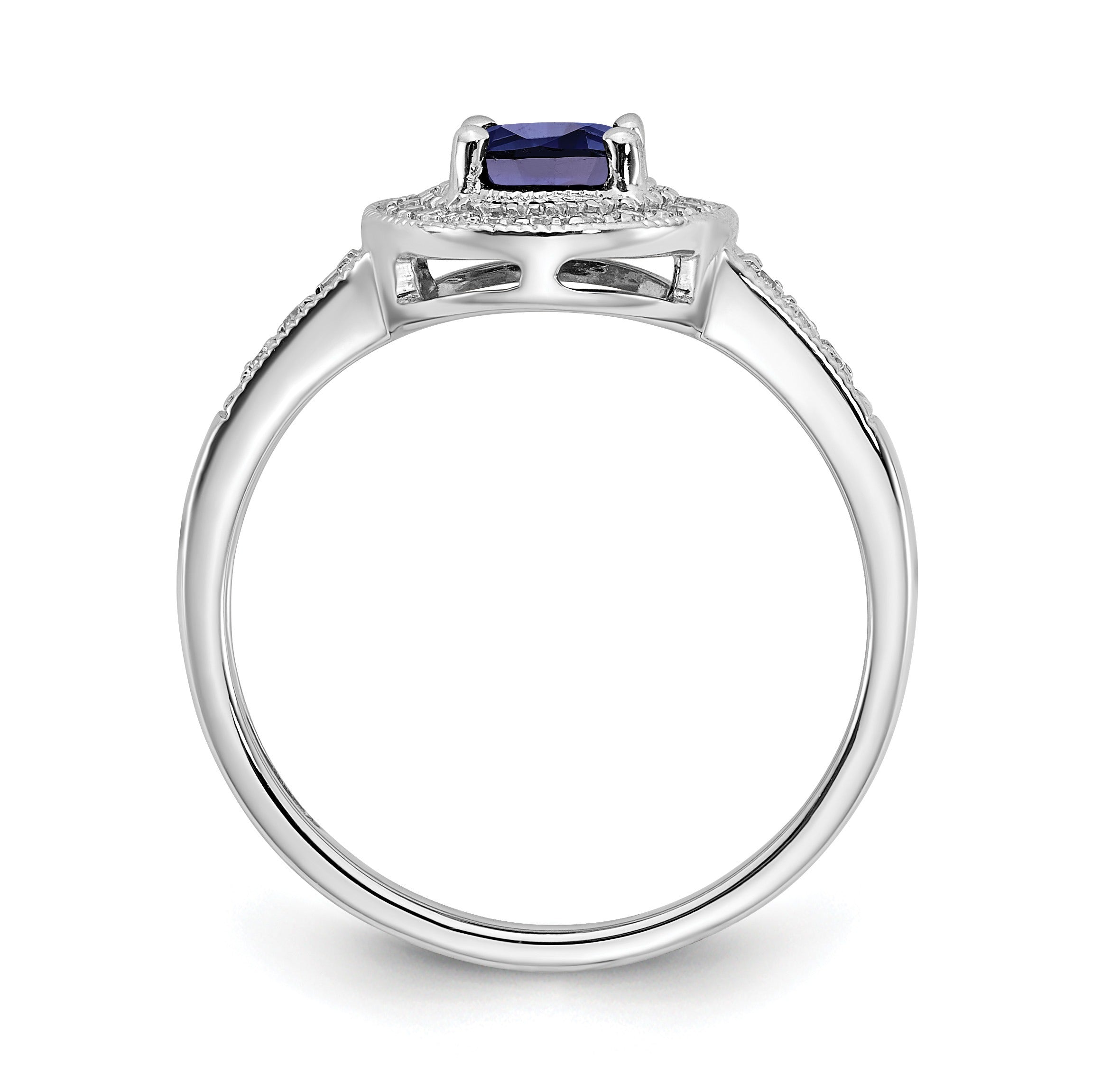 0.68 Ct Oval Lab Created Blue Sapphire and Diamond Prong 14K White Gold Halo Side Pave Ring