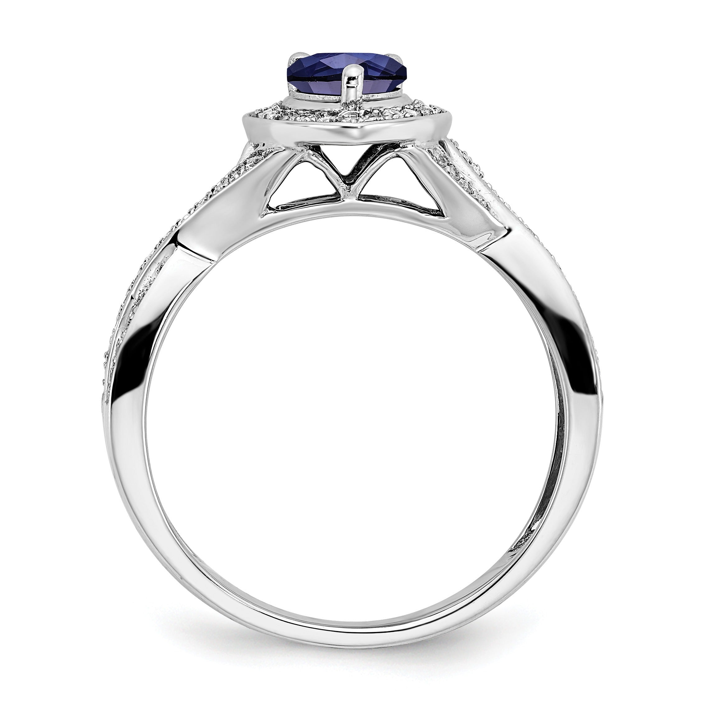 0.74 Ct Pear Blue Created Sapphire & Diamond Prong 14K White Gold Twisted Halo Ring