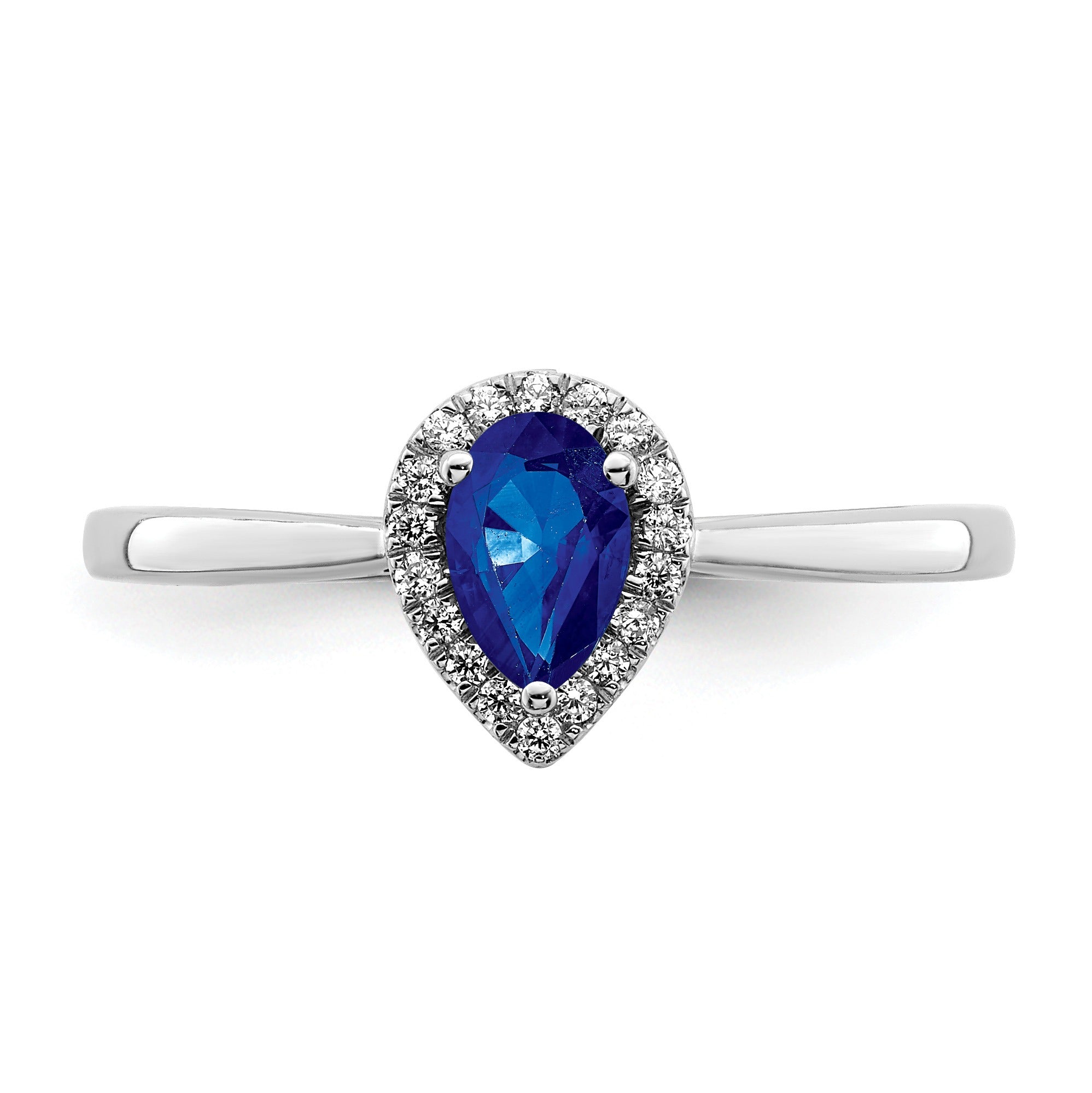 0.5 Ct Pear Blue Sapphire and Diamond 14K Gold Halo Teardrop Ring