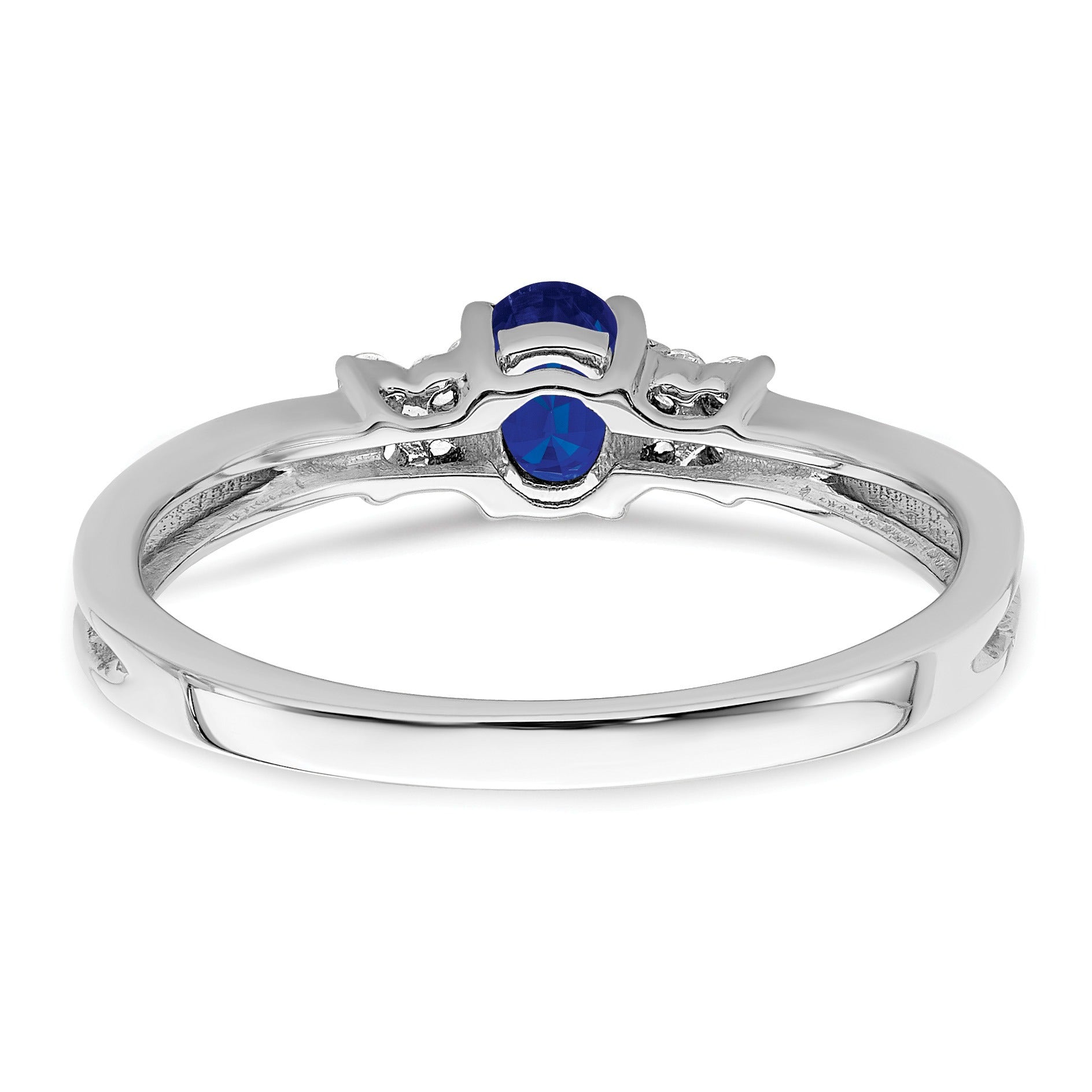 0.35 Ct Oval Blue Sapphire & Diamond Prong 14K White Gold Three Stone Ring
