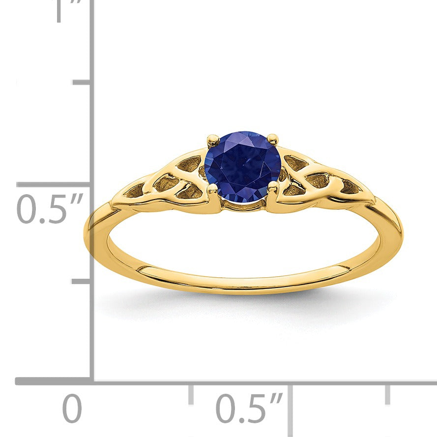 0.33 Ct Round Blue Created Sapphire Prong Yellow Gold Knot Solitaire Ring
