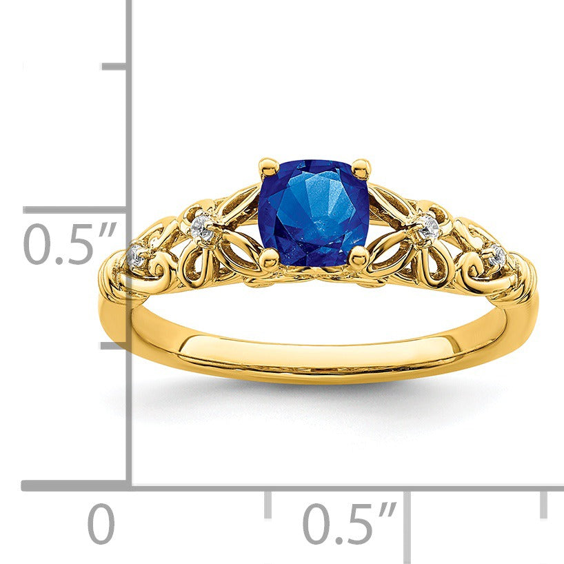 0.55 Ct Cushion Blue Sapphire & Diamond Prong 14K Yellow Gold Filigree Ring