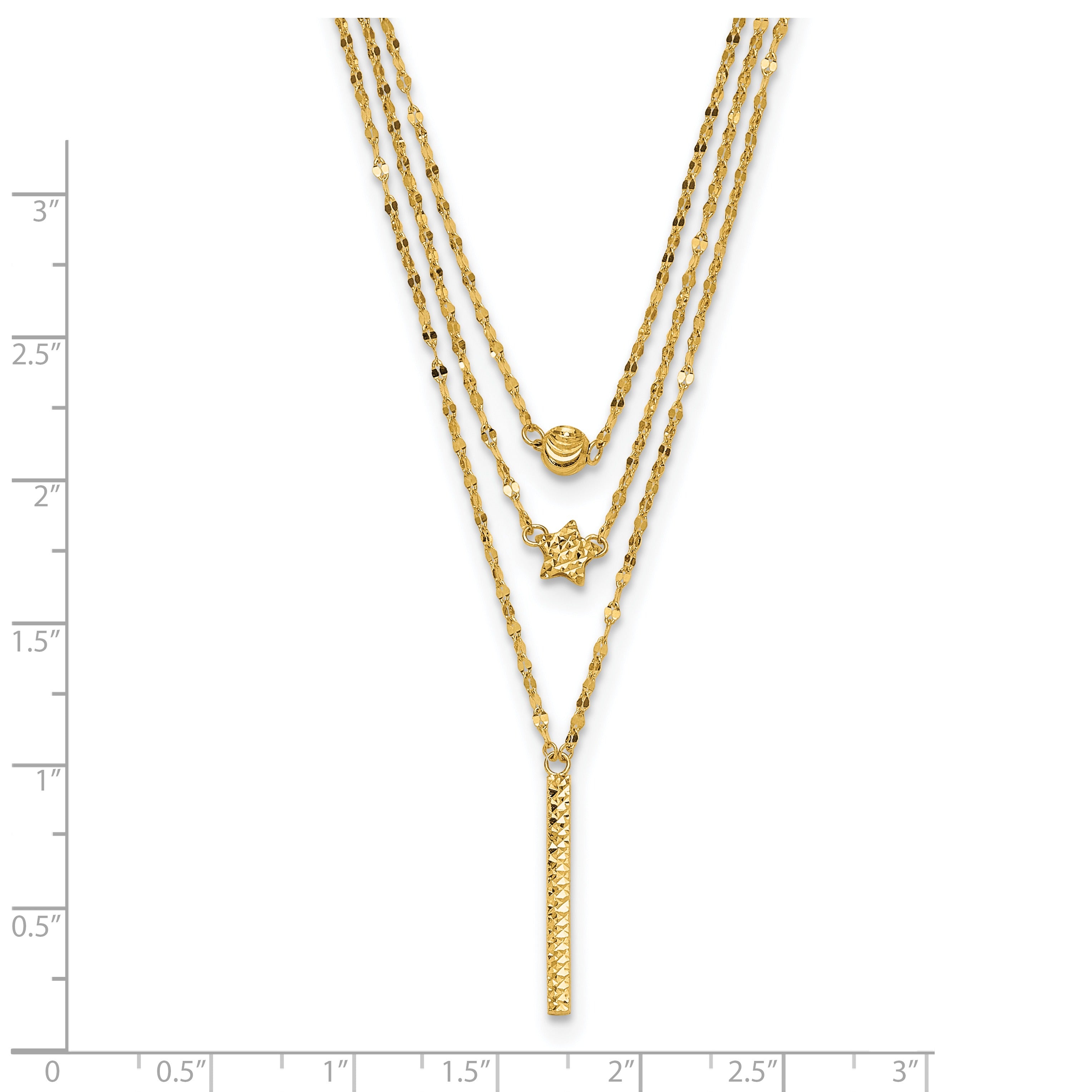 Diamond-Cut Star 14K Gold Three Strand Beaded Layered Necklace