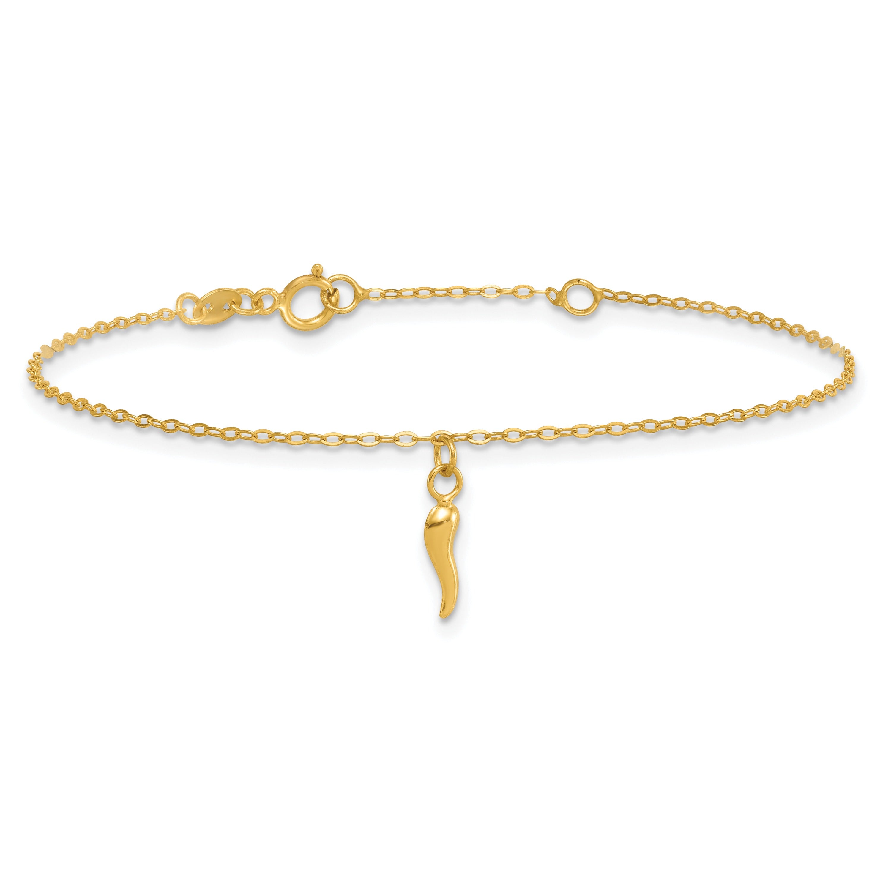 Italian Horn Dangle 6.5 inch Bracelet 14k Yellow Gold