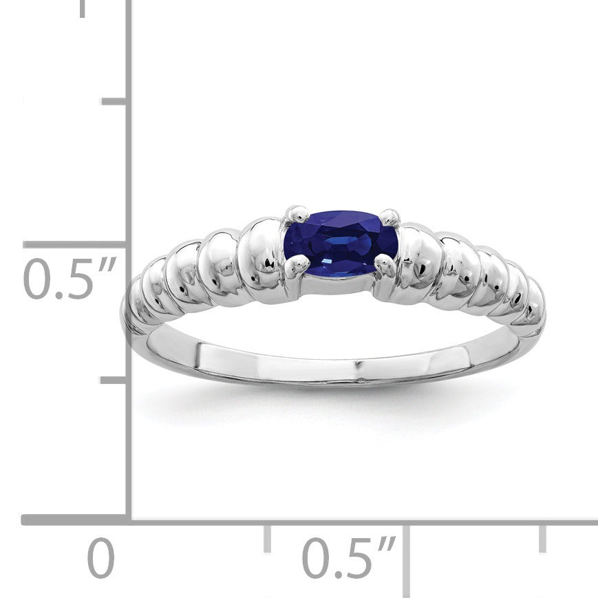 Oval Blue Sapphire Prong 14k White Gold East-West Solitaire Ring